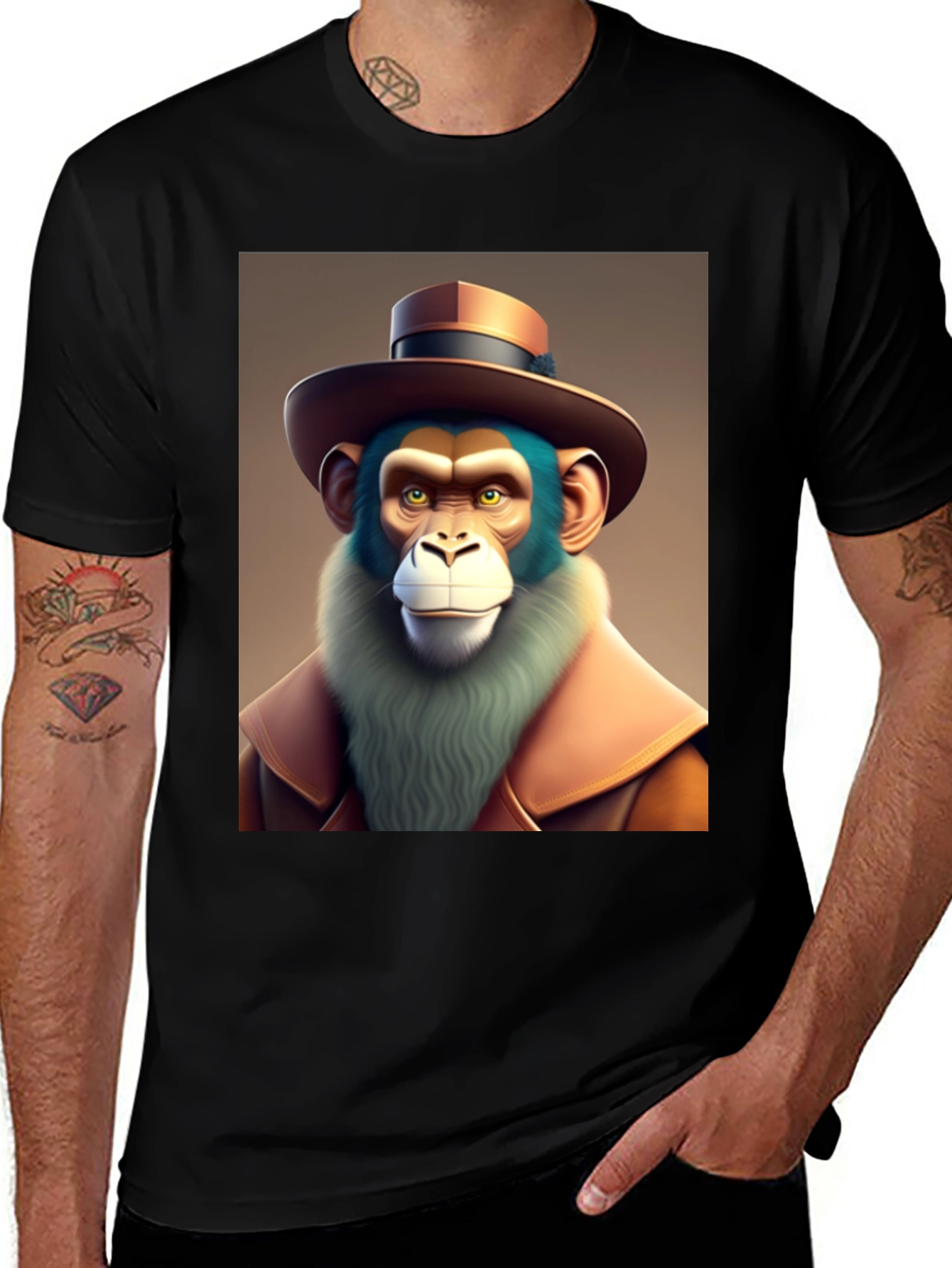 Monkey Detective Graphic T-Shirt - Cool Cartoon Ape Design