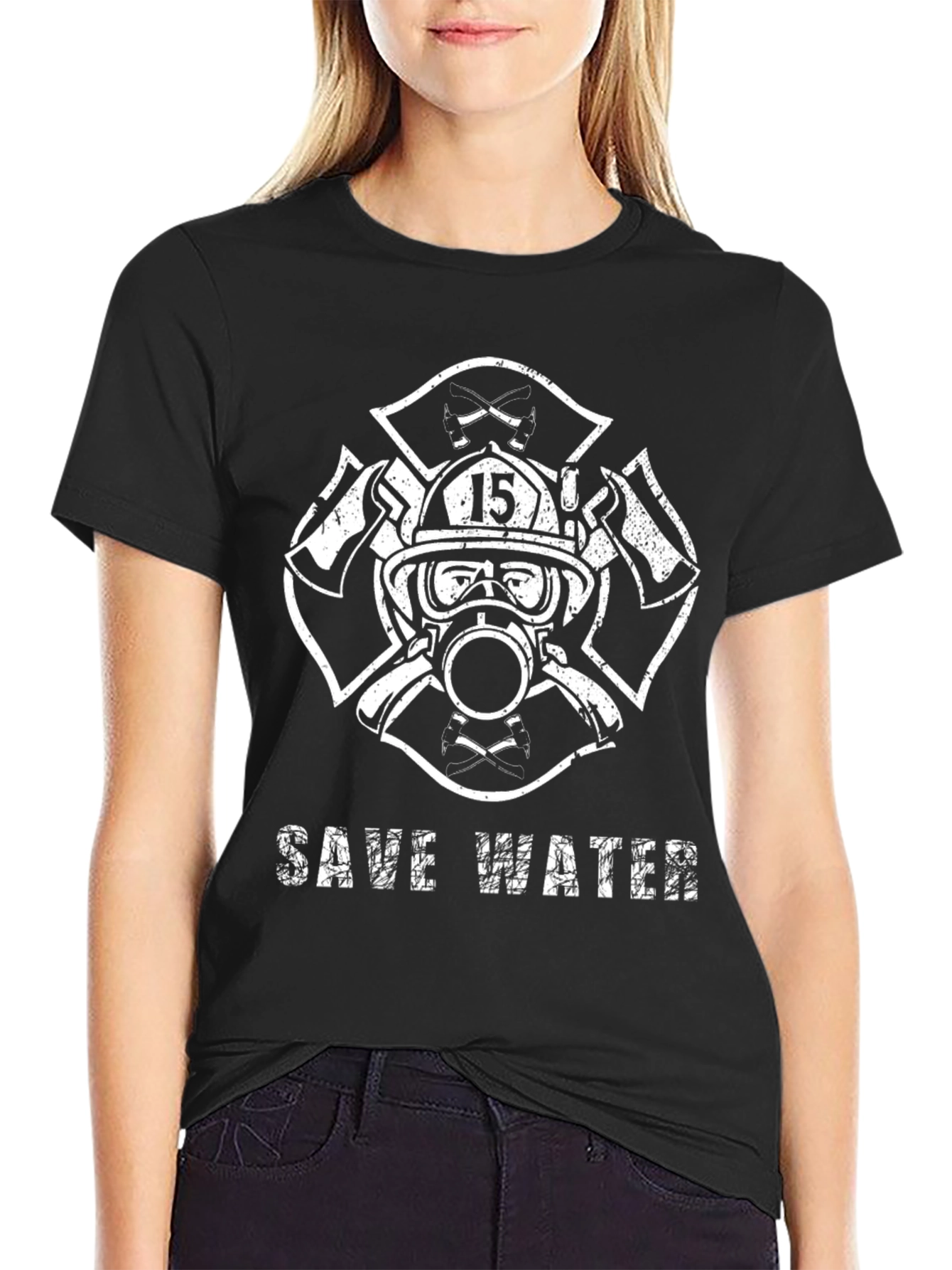 Save Water Firefighter T-Shirt - Black Graphic Tee