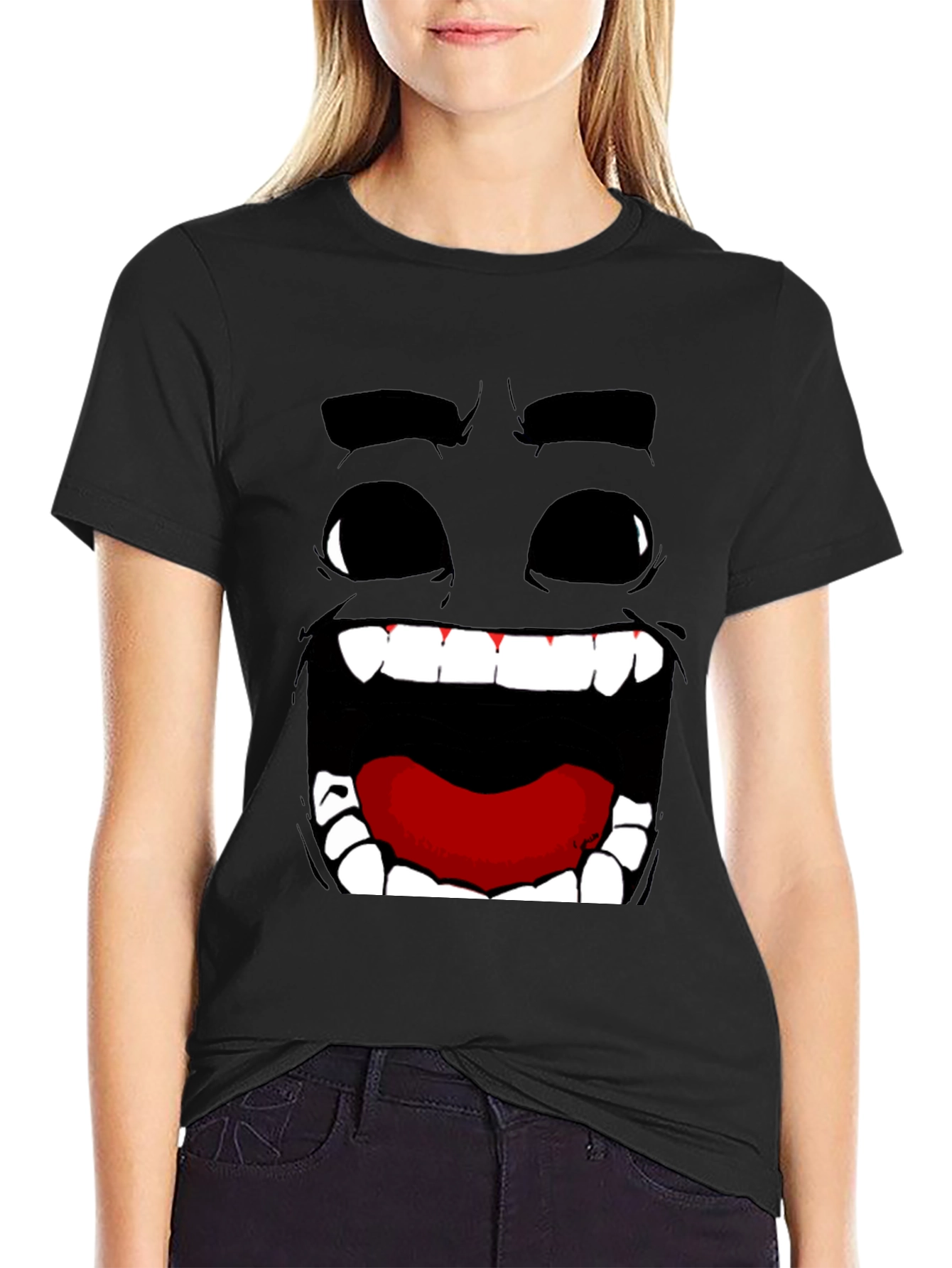 Funny Face Graphic Print Black T-Shirt