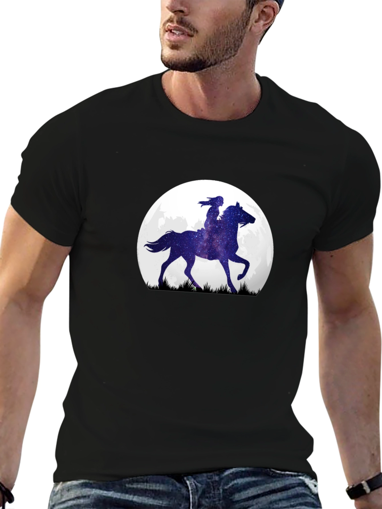 Celestial Horse Rider Tee - Graphic Moon Design