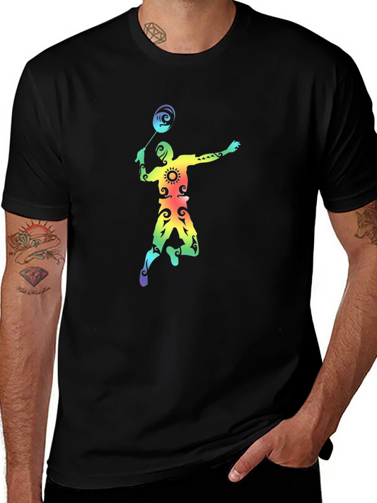 Colorful Badminton Player Graphic Tee - Black