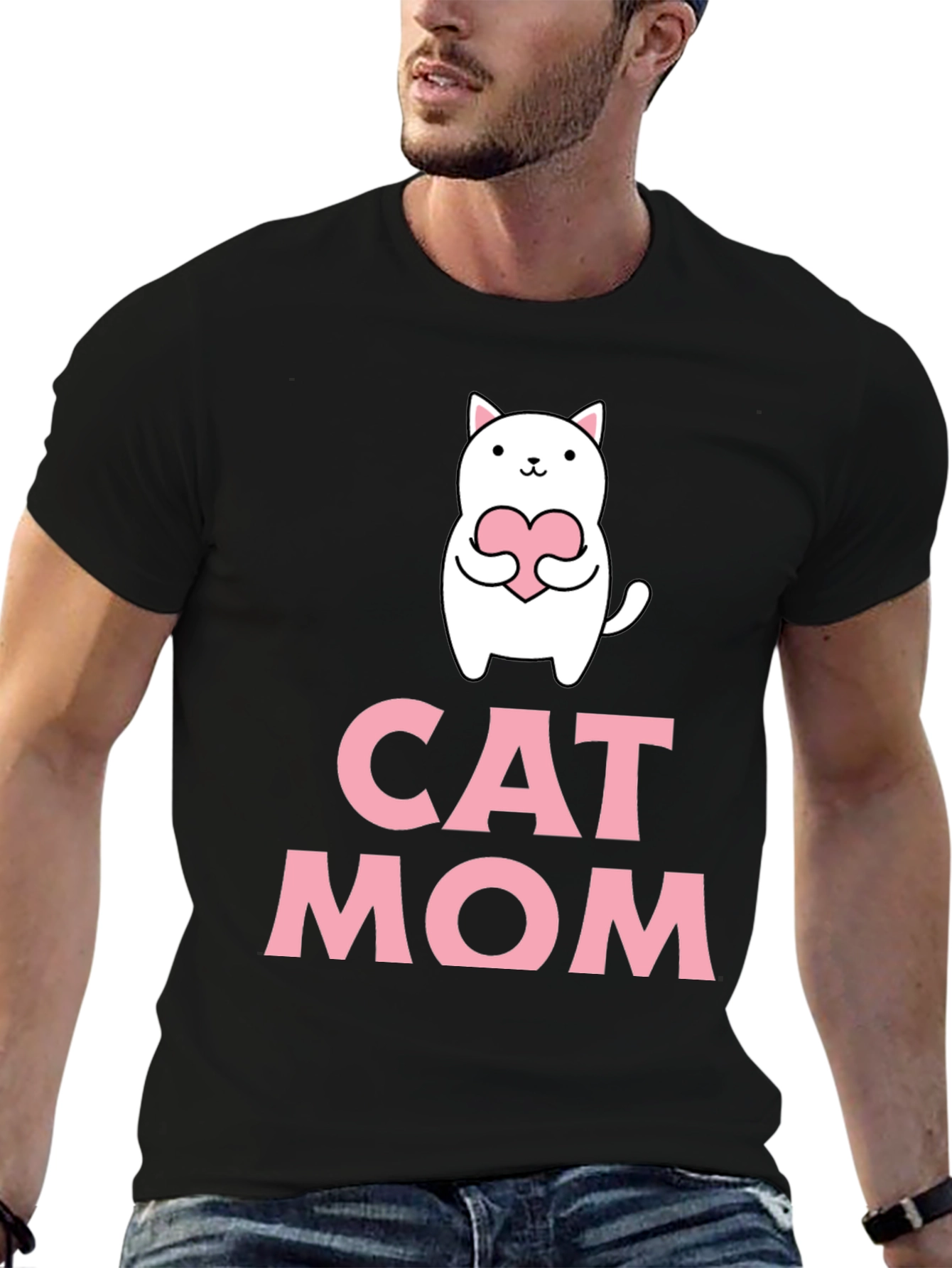 Cat Mom T-Shirt - Cute Cat Heart Graphic