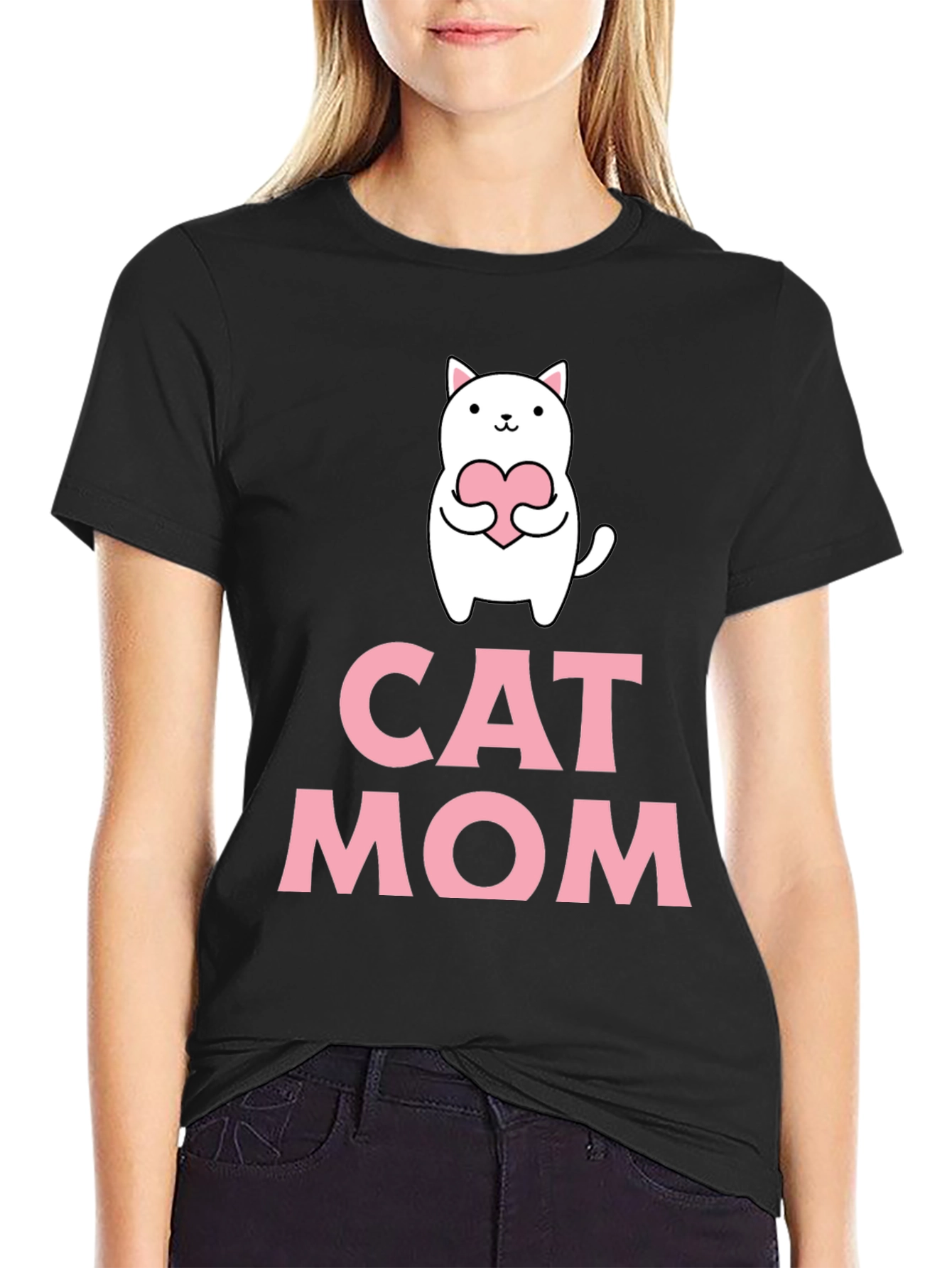 Cat Mom T-Shirt - Cute Cat Heart Graphic