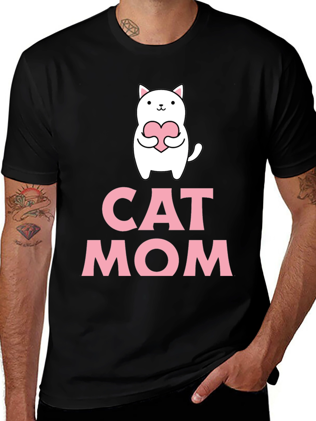 Cat Mom T-Shirt - Cute Cat Heart Graphic