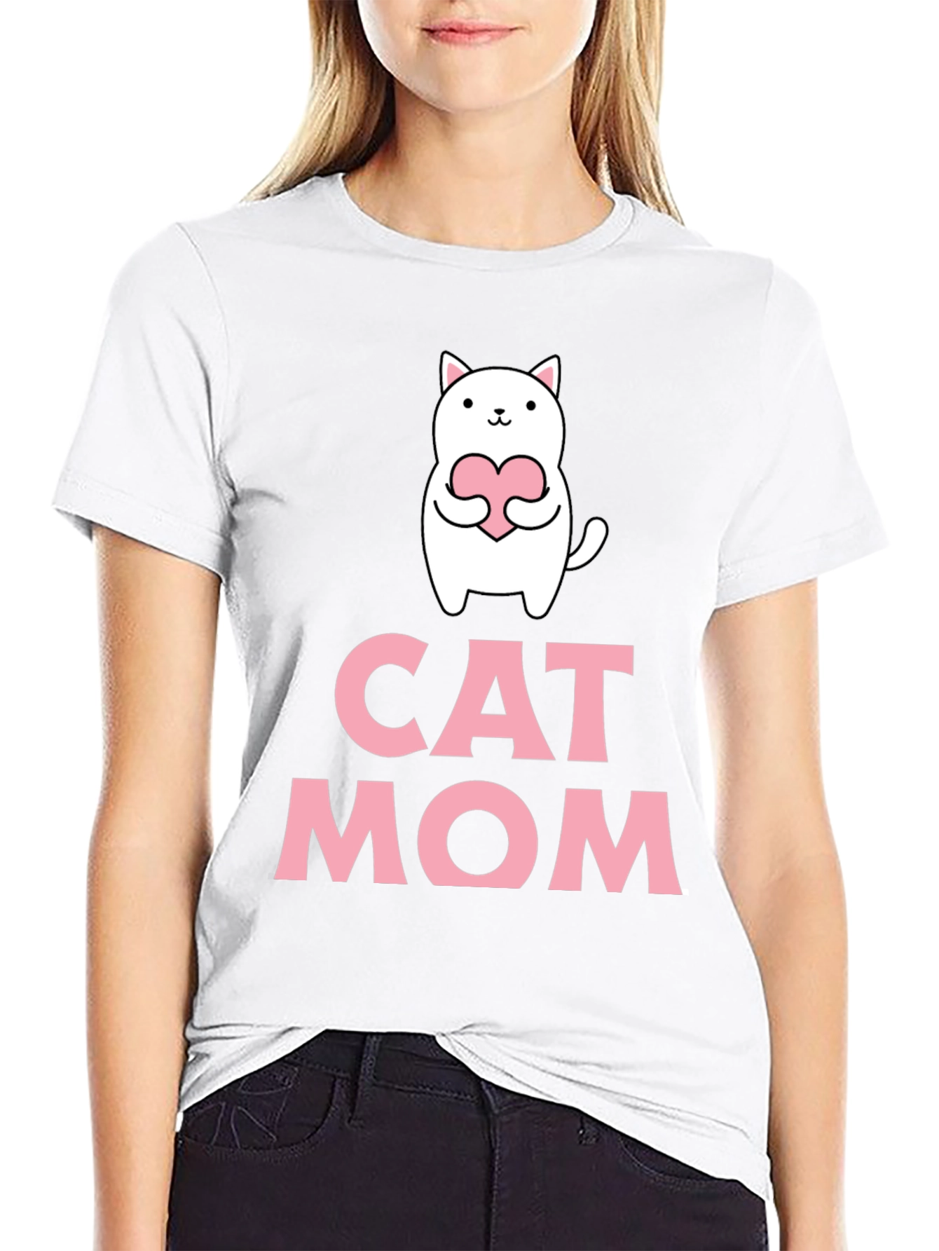 Cat Mom T-Shirt - Cute Cat Heart Graphic