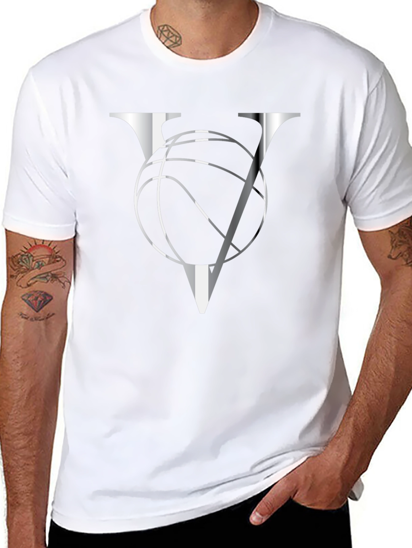 Basketball V Graphic Tee - Black Cotton T-Shirt