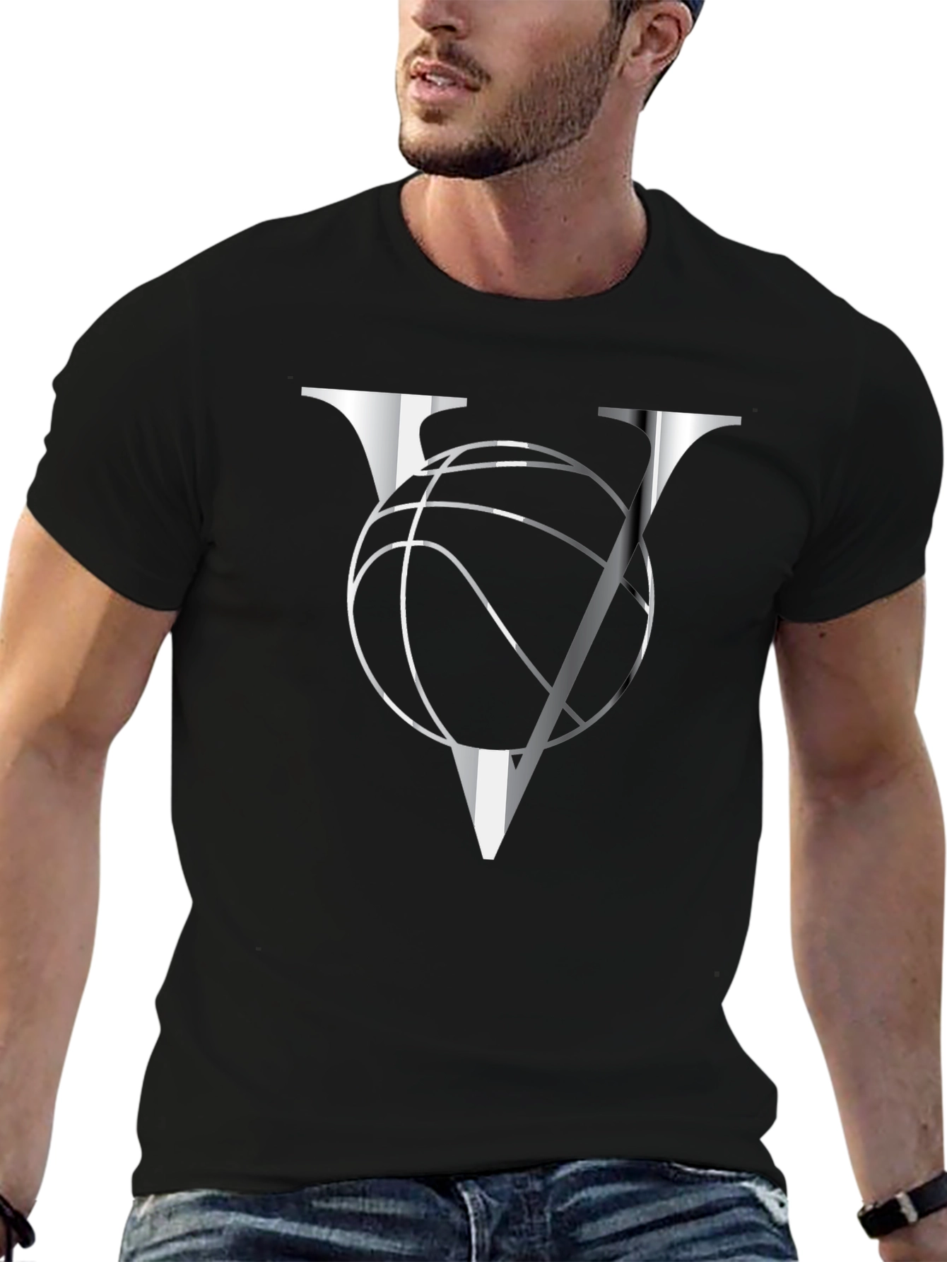 Basketball V Graphic Tee - Black Cotton T-Shirt