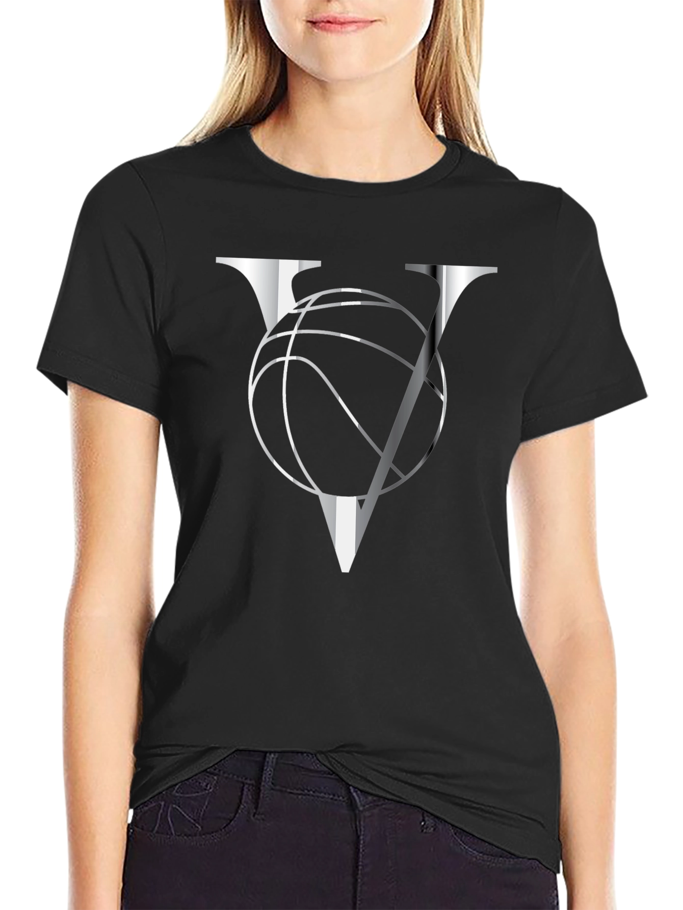 Basketball V Graphic Tee - Black Cotton T-Shirt