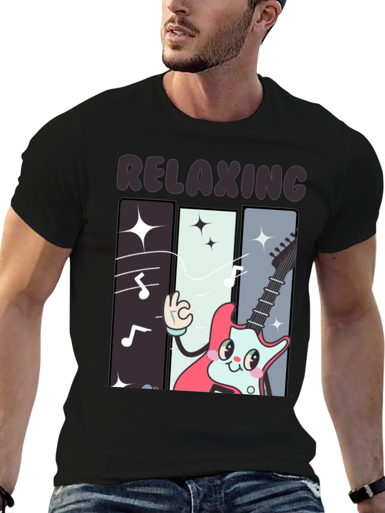 Relaxing Guitar Cartoon Graphic T-Shirt