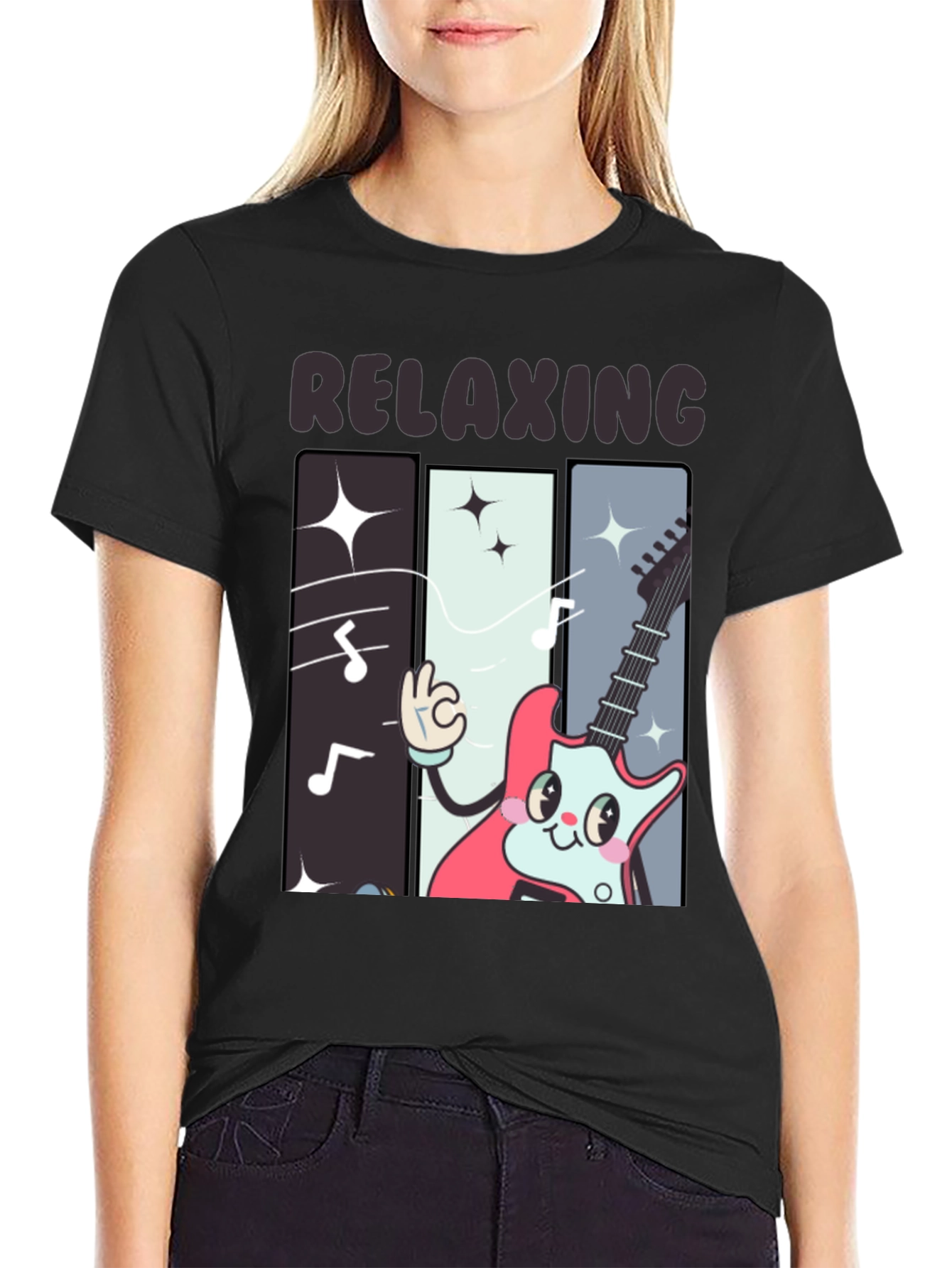 Relaxing Guitar Cartoon Graphic T-Shirt