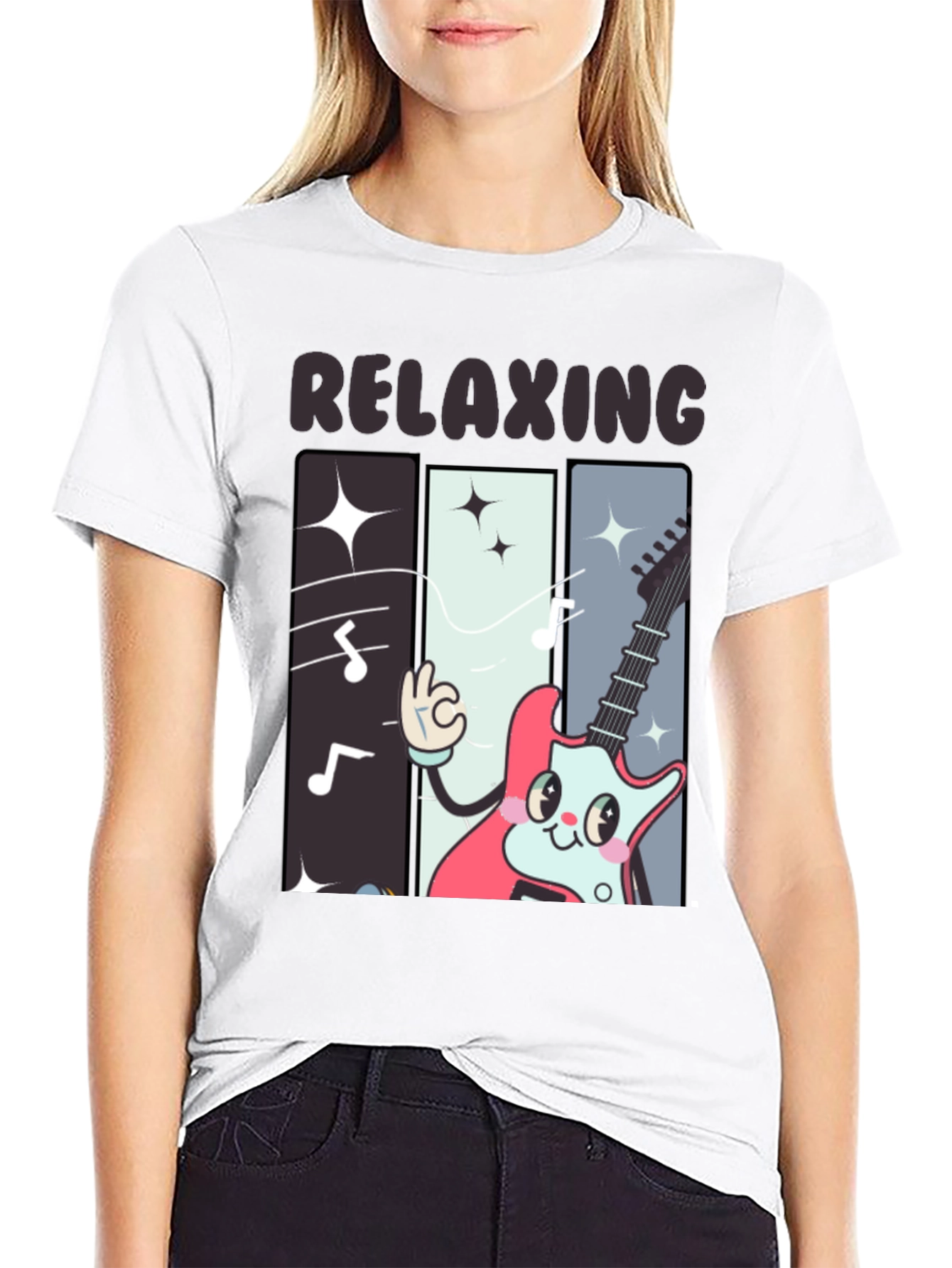 Relaxing Guitar Cartoon Graphic T-Shirt