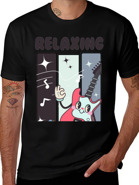 Relaxing Guitar Cartoon Graphic T-Shirt