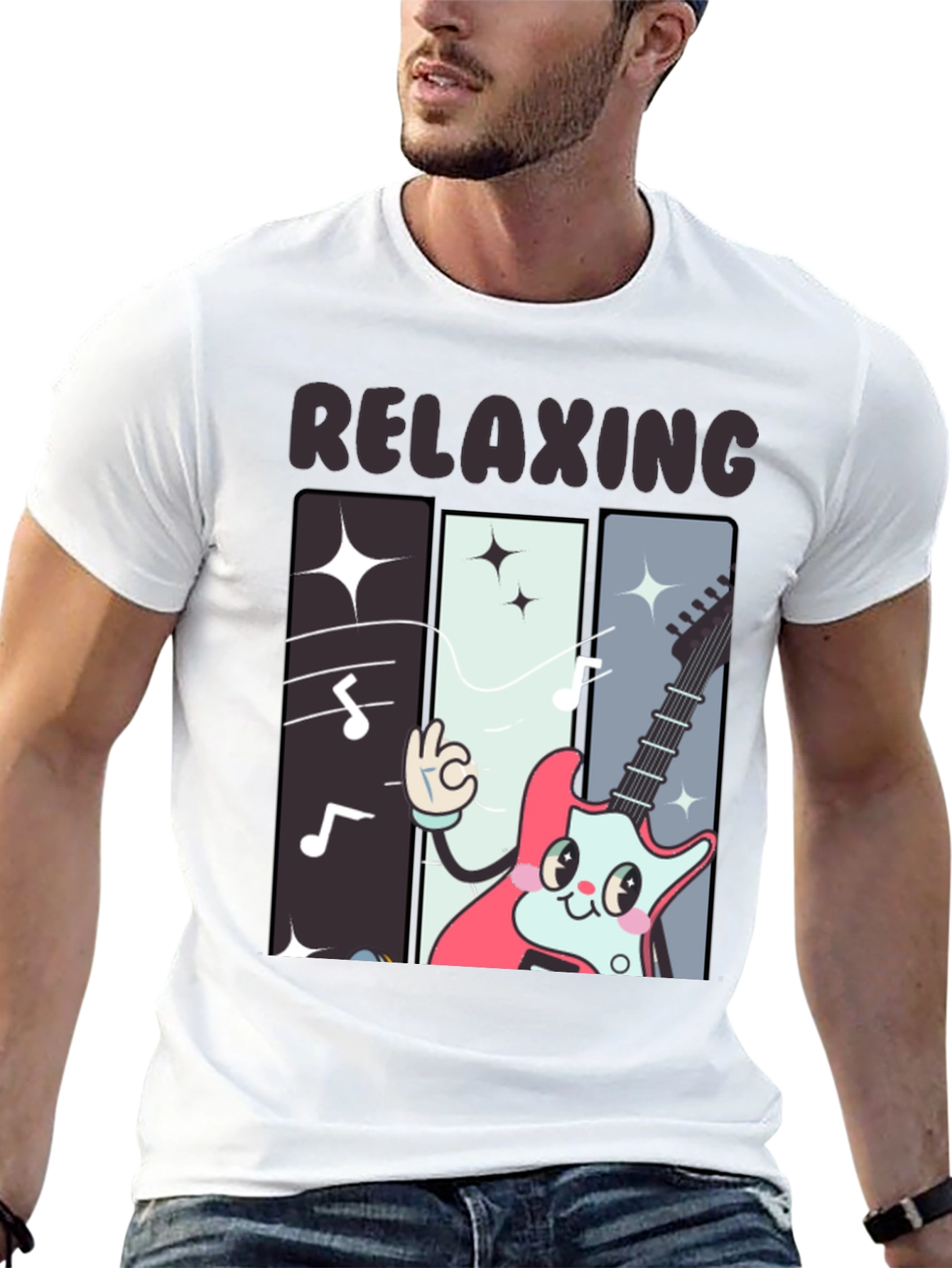 Relaxing Guitar Cartoon Graphic T-Shirt