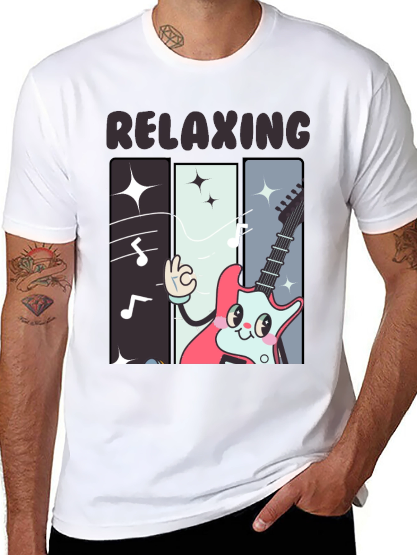 Relaxing Guitar Cartoon Graphic T-Shirt
