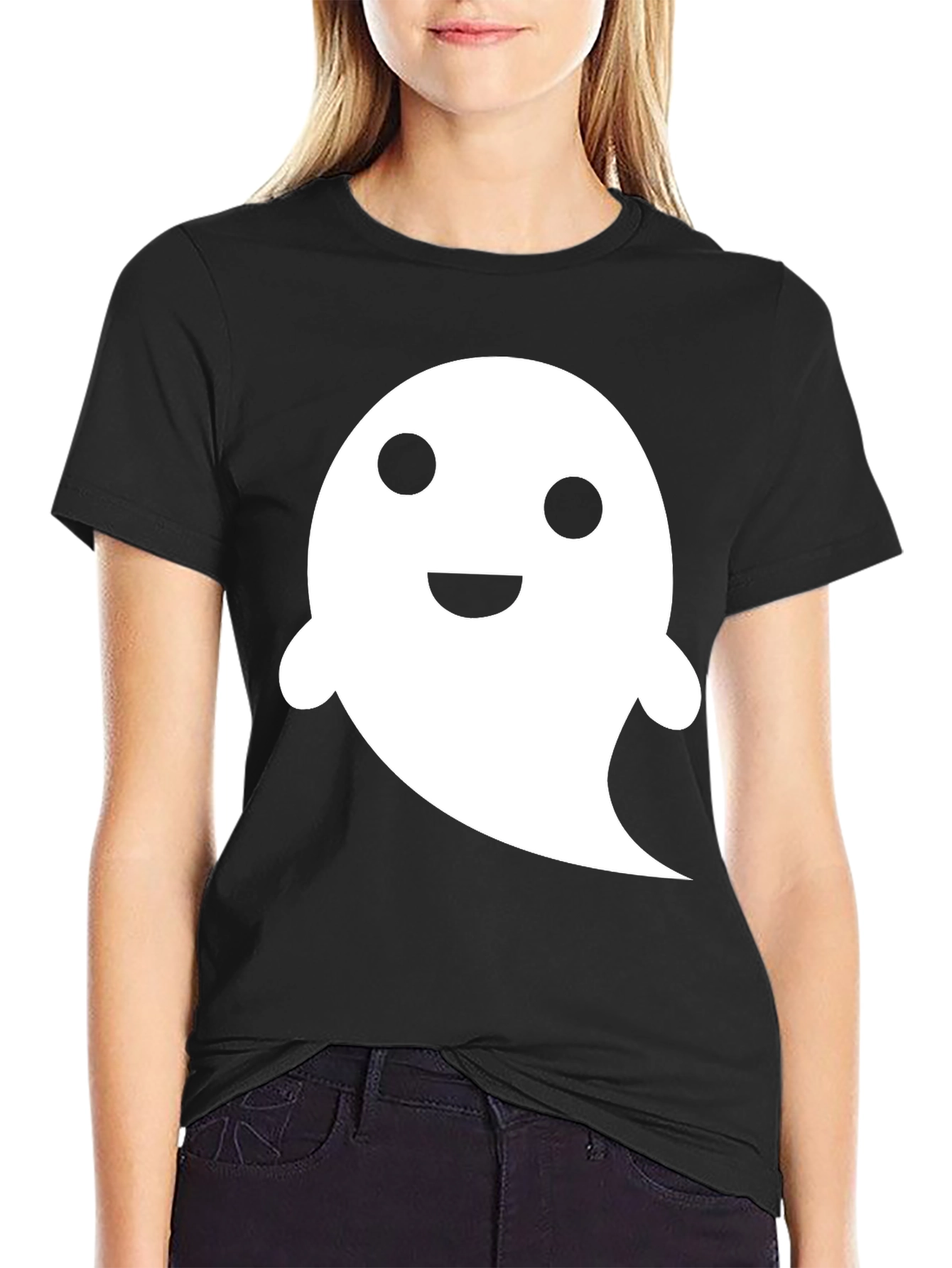 Cute Ghost Graphic Tee - Black Halloween Shirt