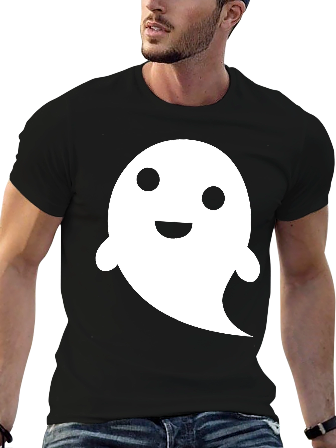 Cute Ghost Graphic Tee - Black Halloween Shirt