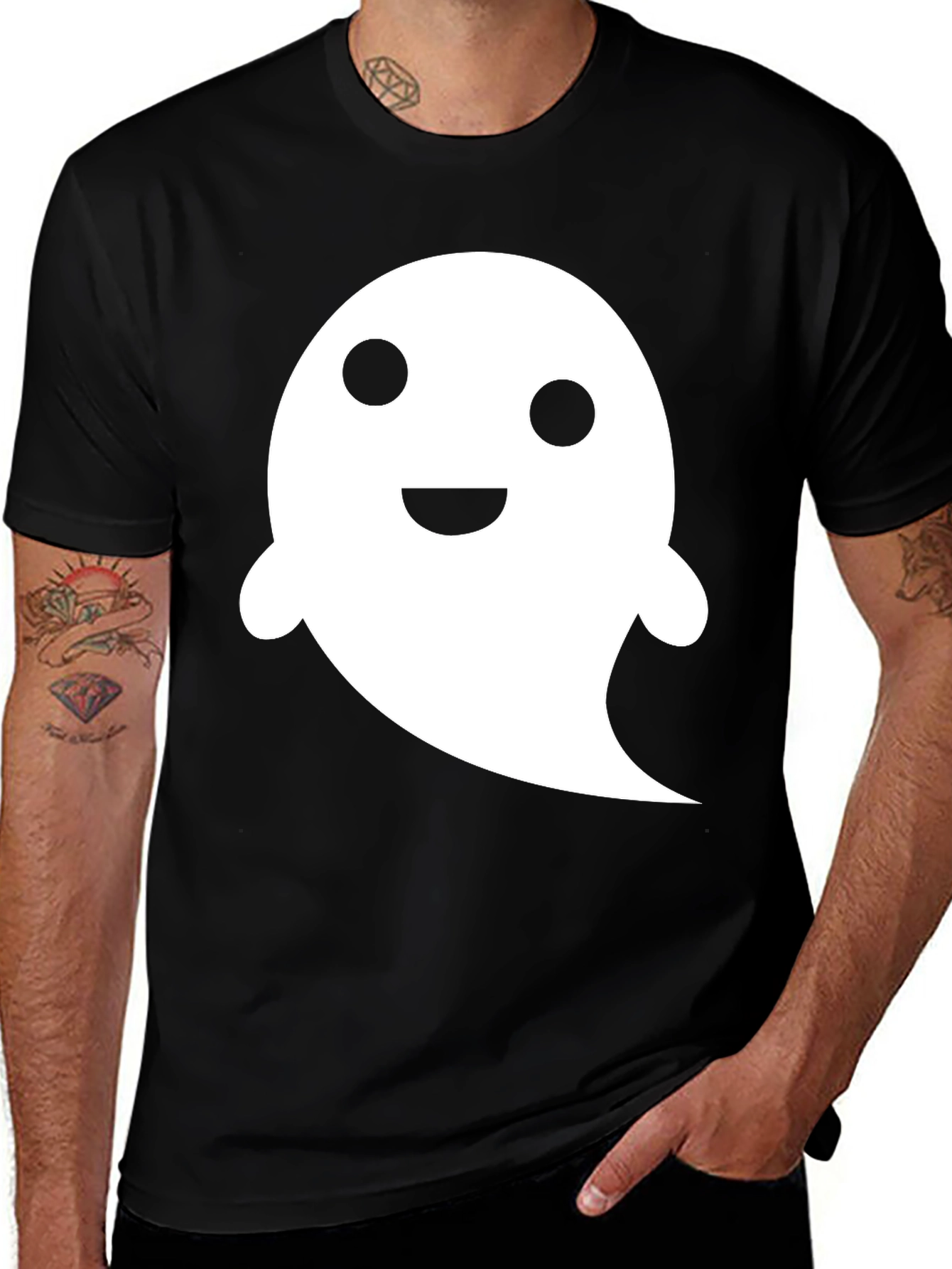 Cute Ghost Graphic Tee - Black Halloween Shirt