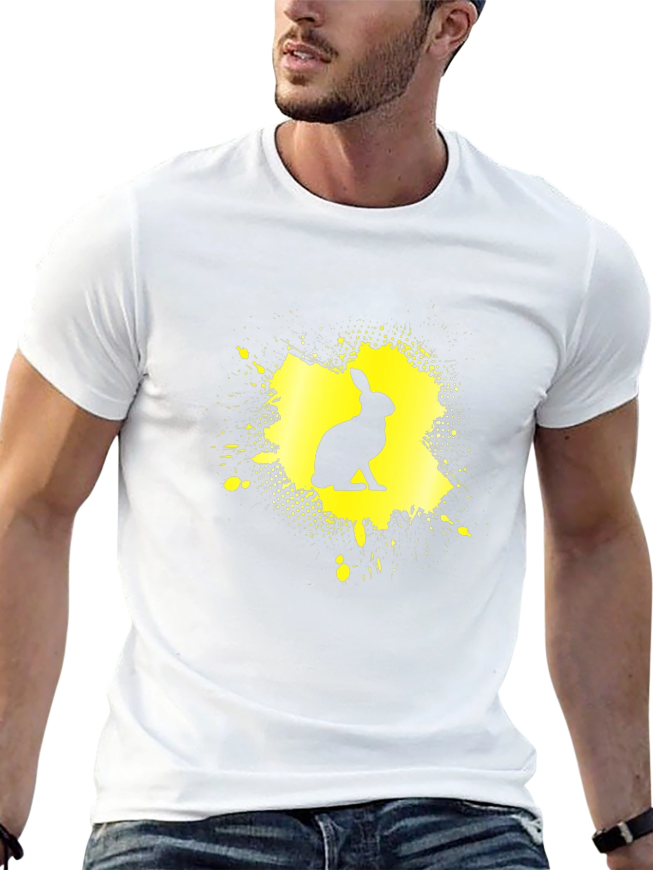 Rabbit Silhouette Graphic Tee - Black Cotton Blend