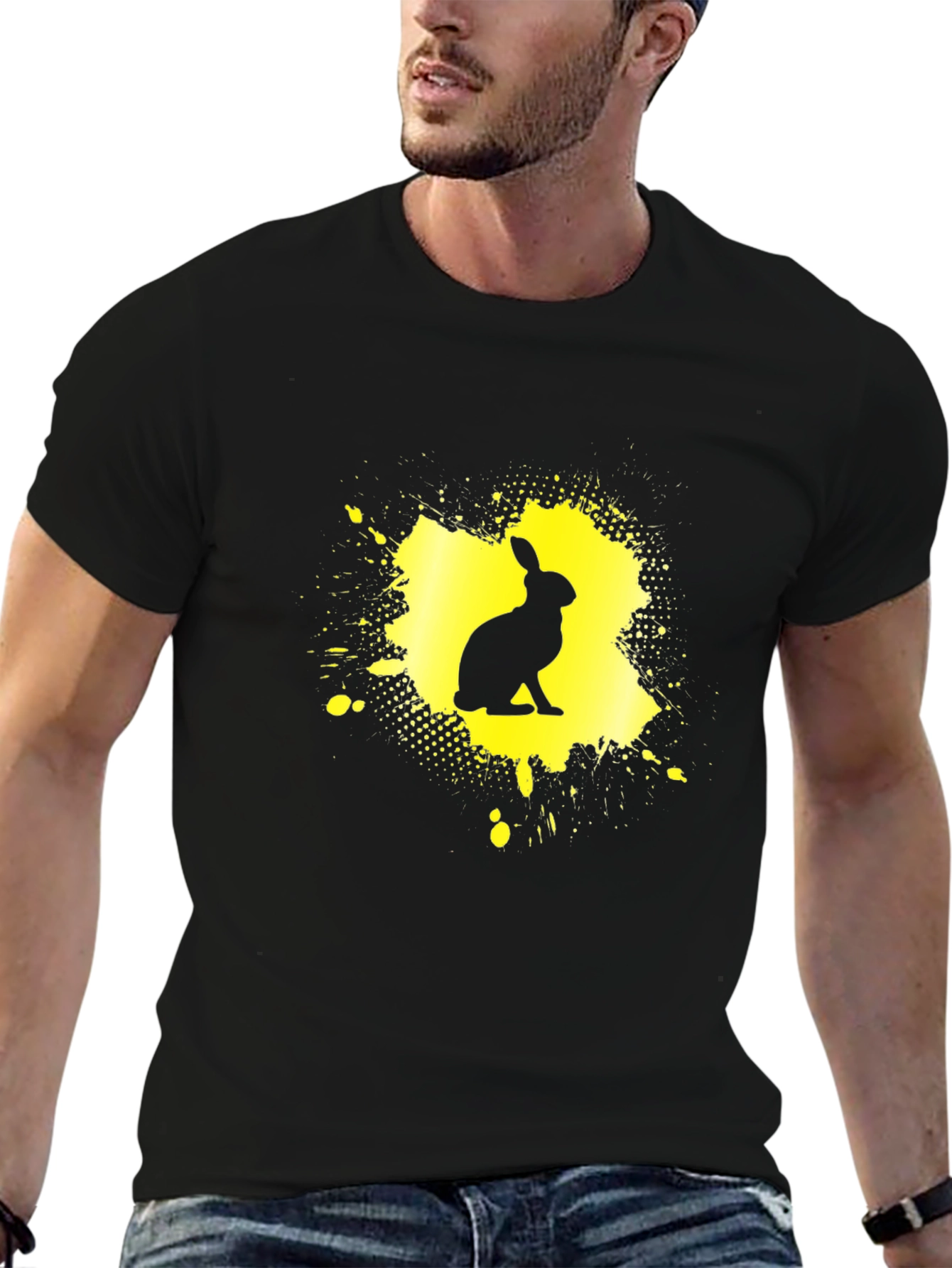 Rabbit Silhouette Graphic Tee - Black Cotton Blend