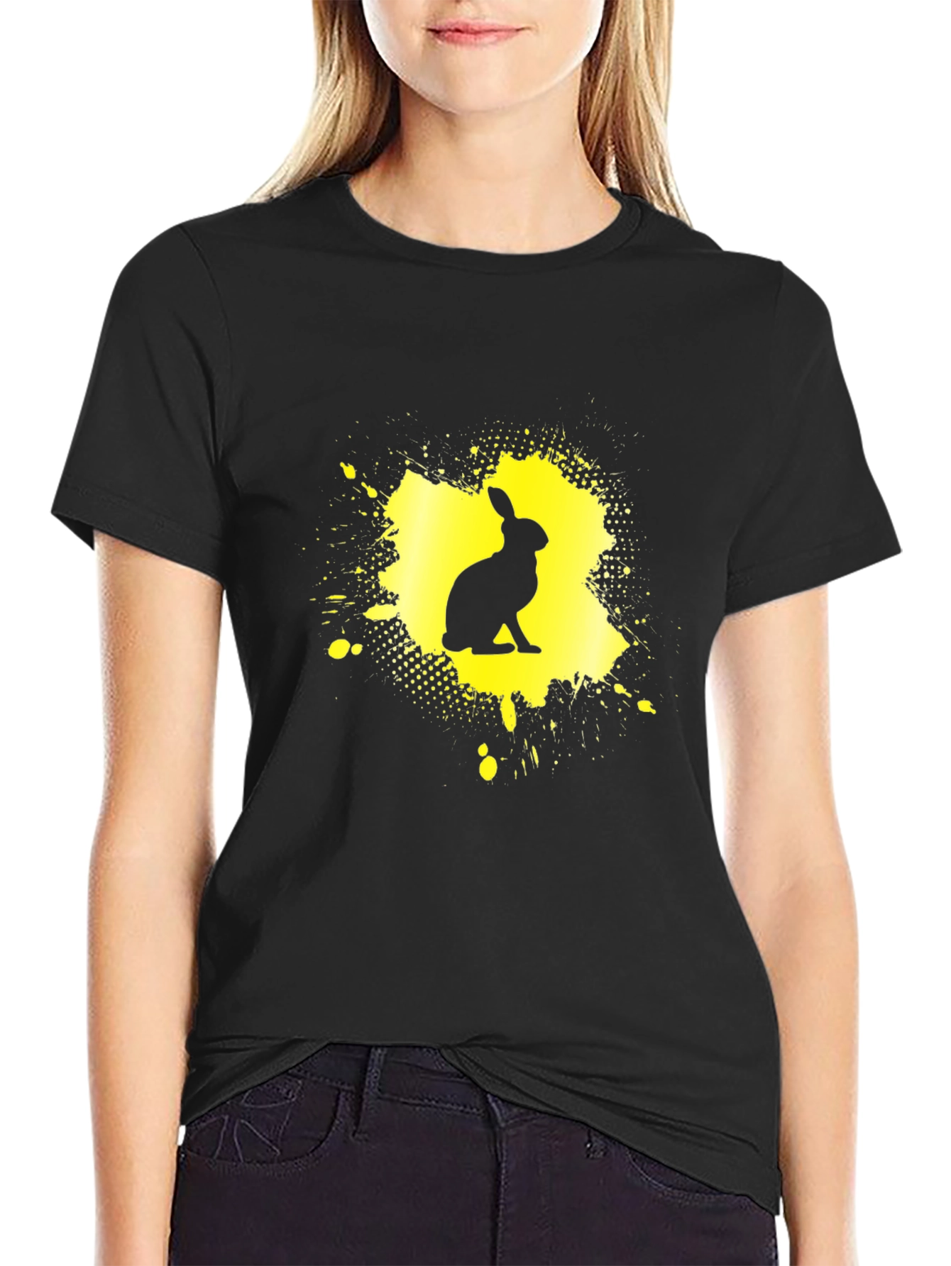 Rabbit Silhouette Graphic Tee - Black Cotton Blend