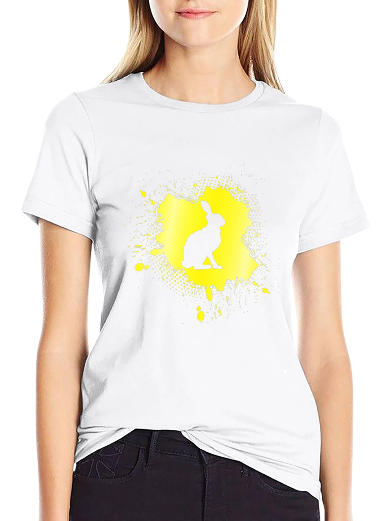 Rabbit Silhouette Graphic Tee - Black Cotton Blend
