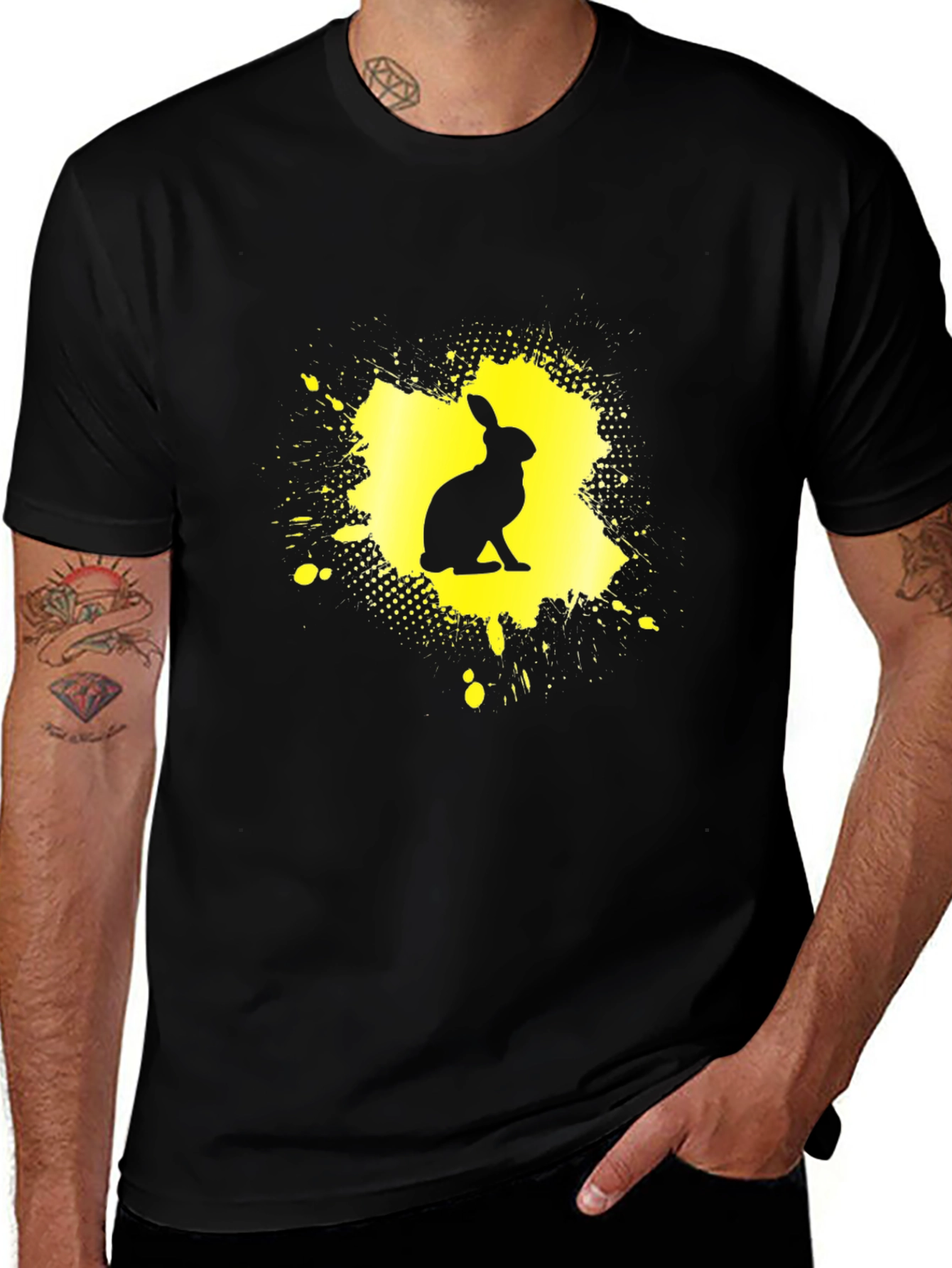 Rabbit Silhouette Graphic Tee - Black Cotton Blend