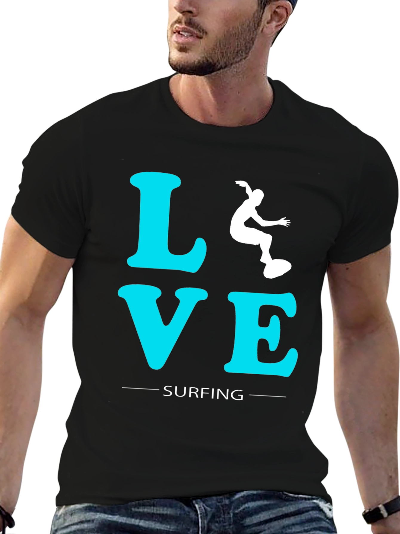 Love Surfing Graphic Tee - Black Cotton T-Shirt