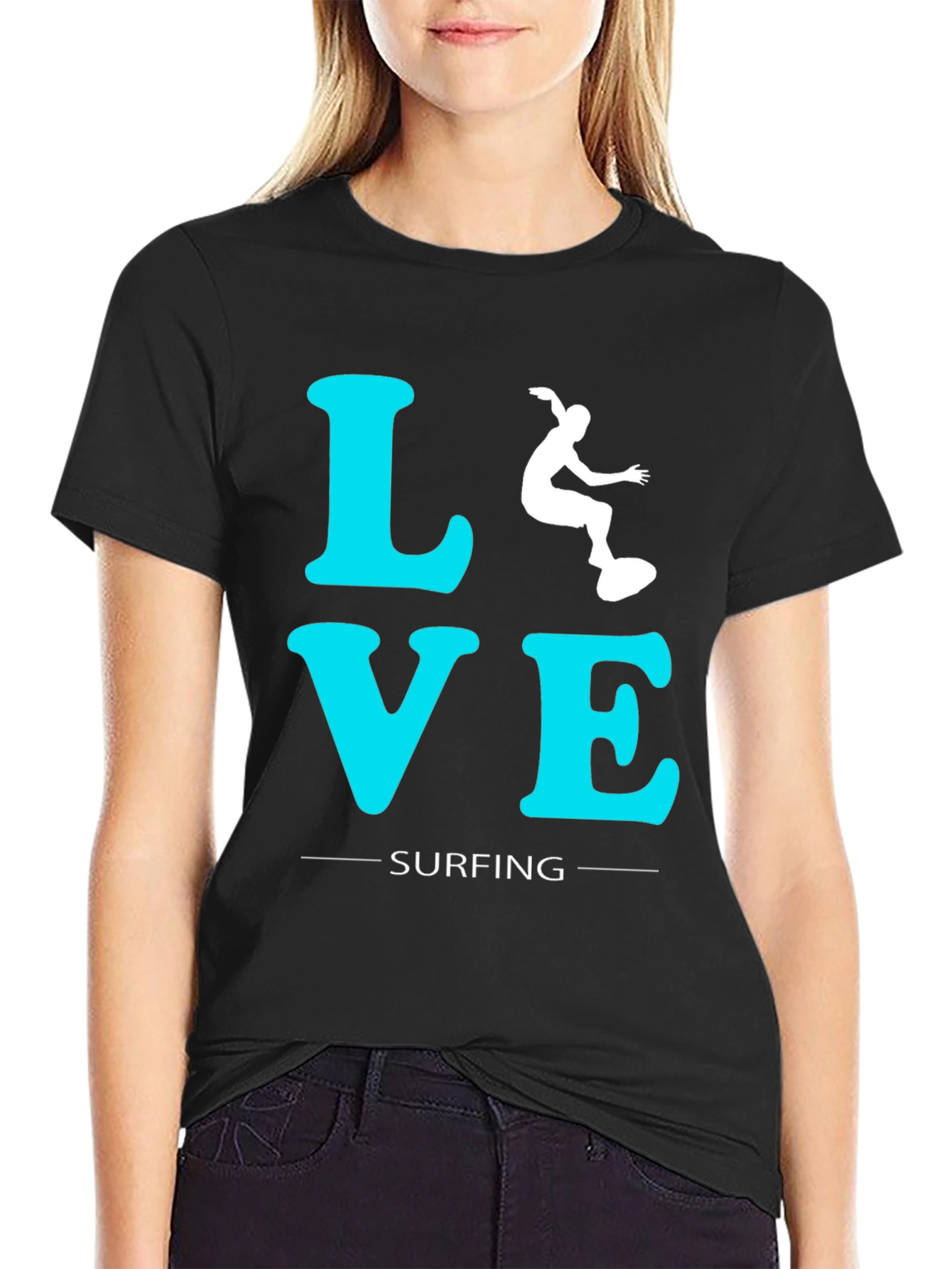 Love Surfing Graphic Tee - Black Cotton T-Shirt