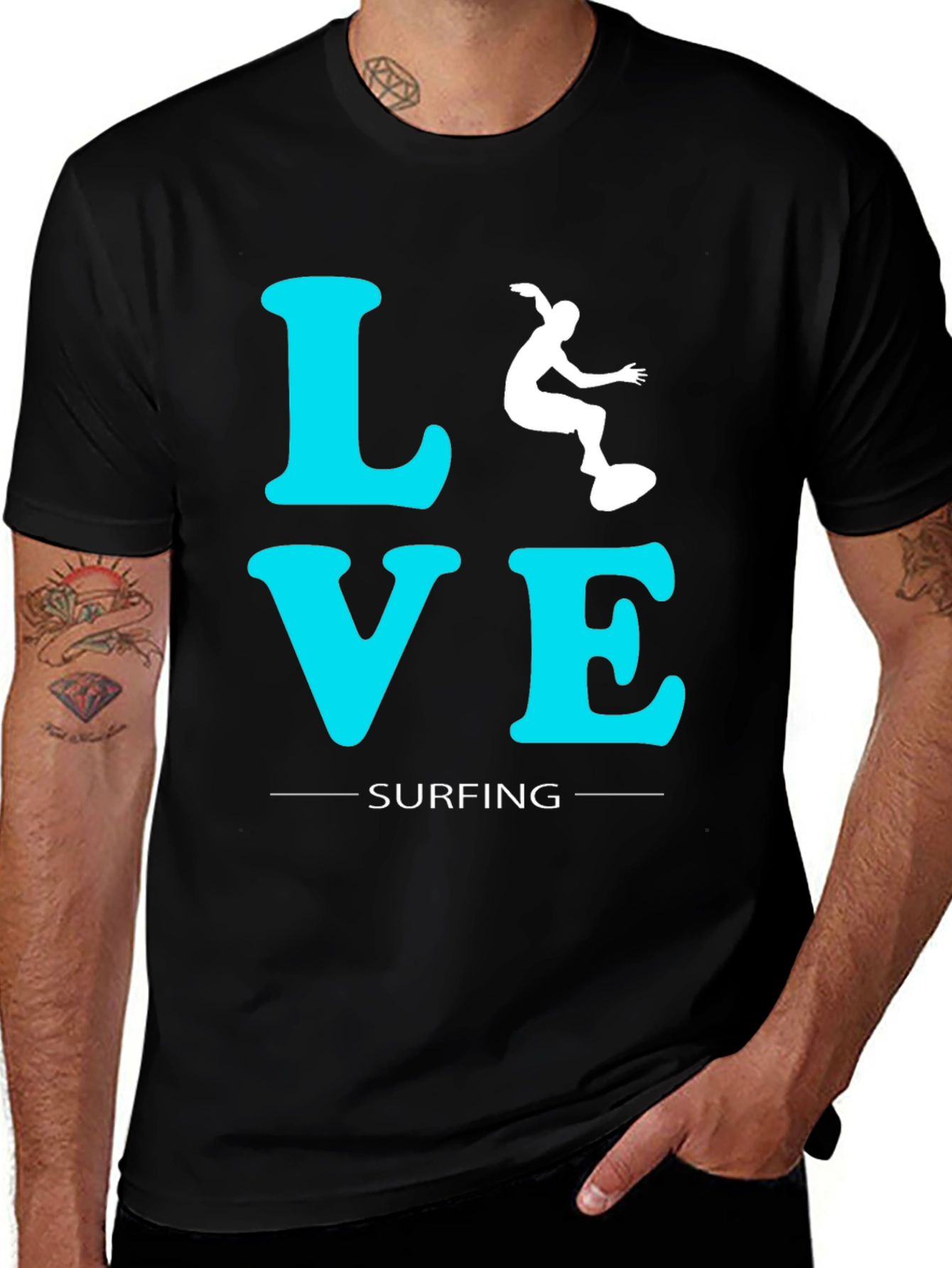 Love Surfing Graphic Tee - Black Cotton T-Shirt