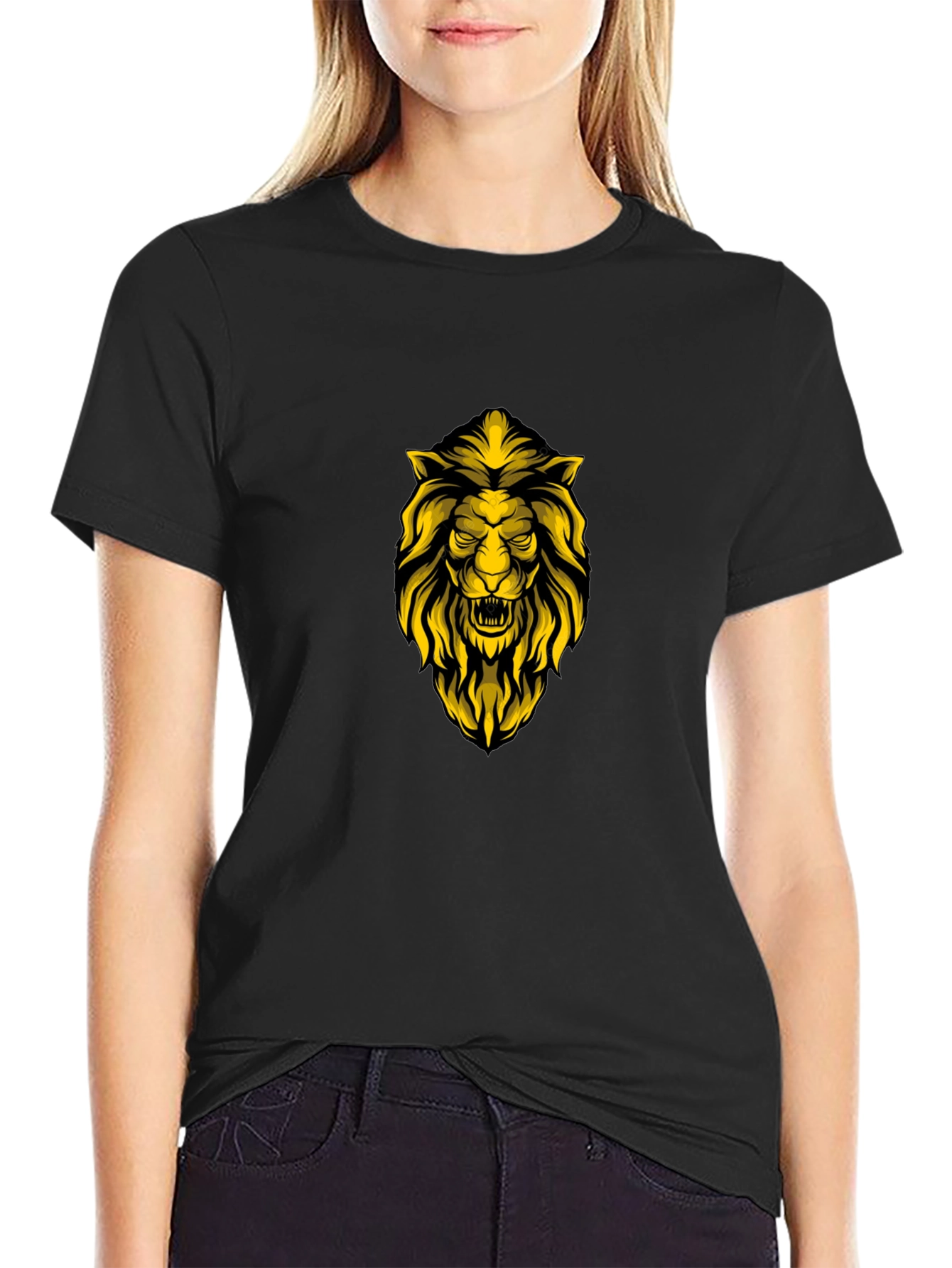 Lion Graphic Print Black T-Shirt