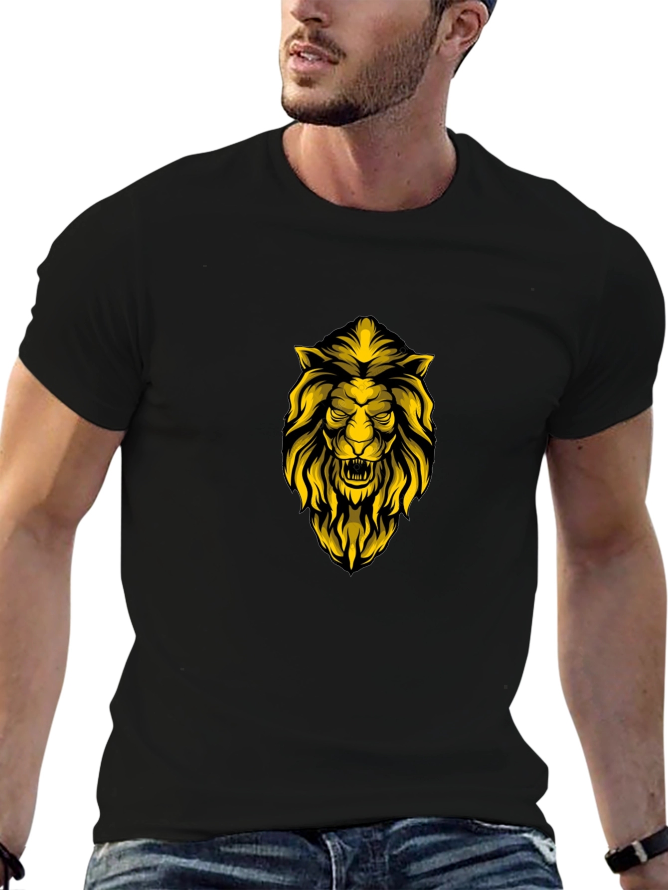 Lion Graphic Print Black T-Shirt