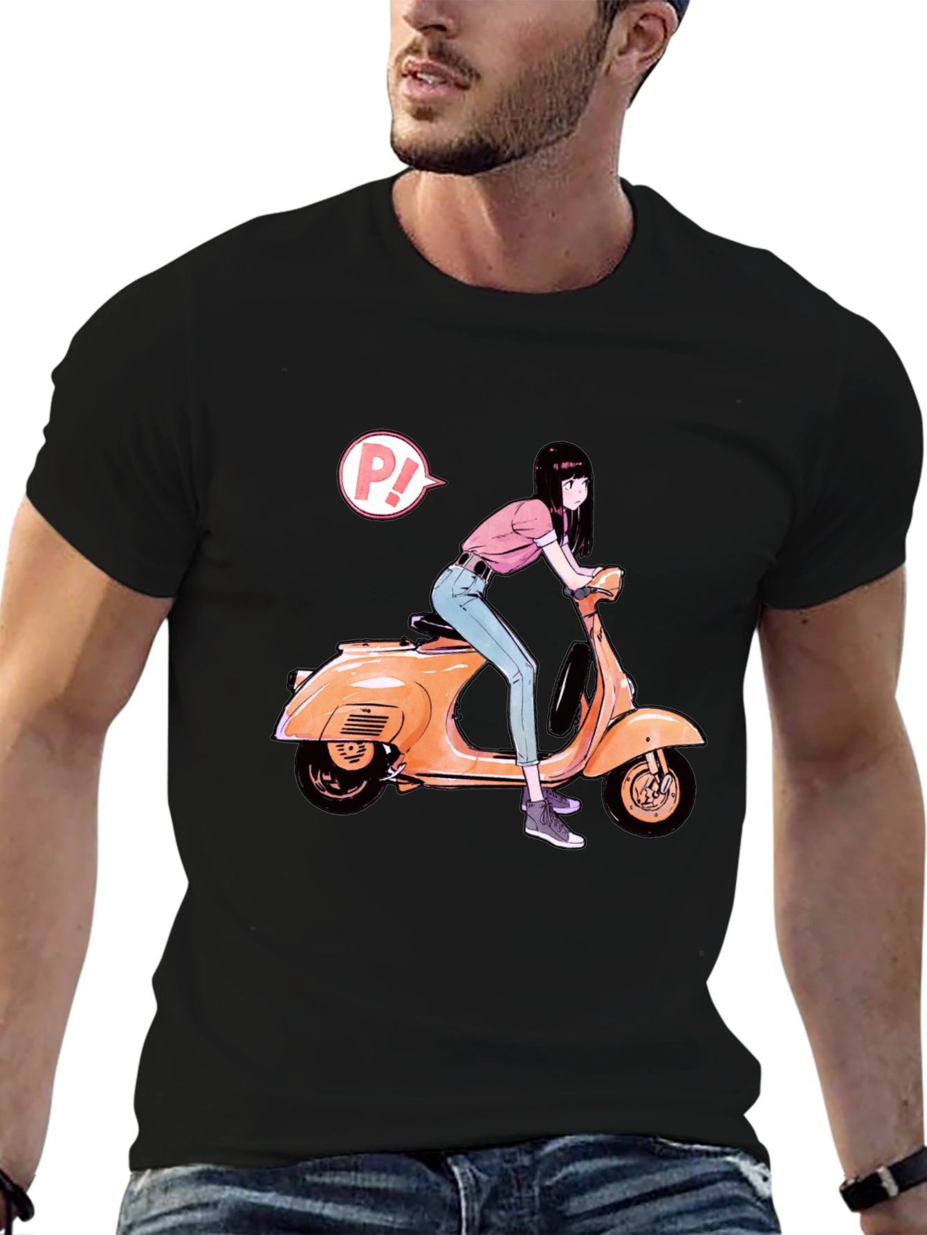 Anime Girl on Scooter Graphic T-Shirt
