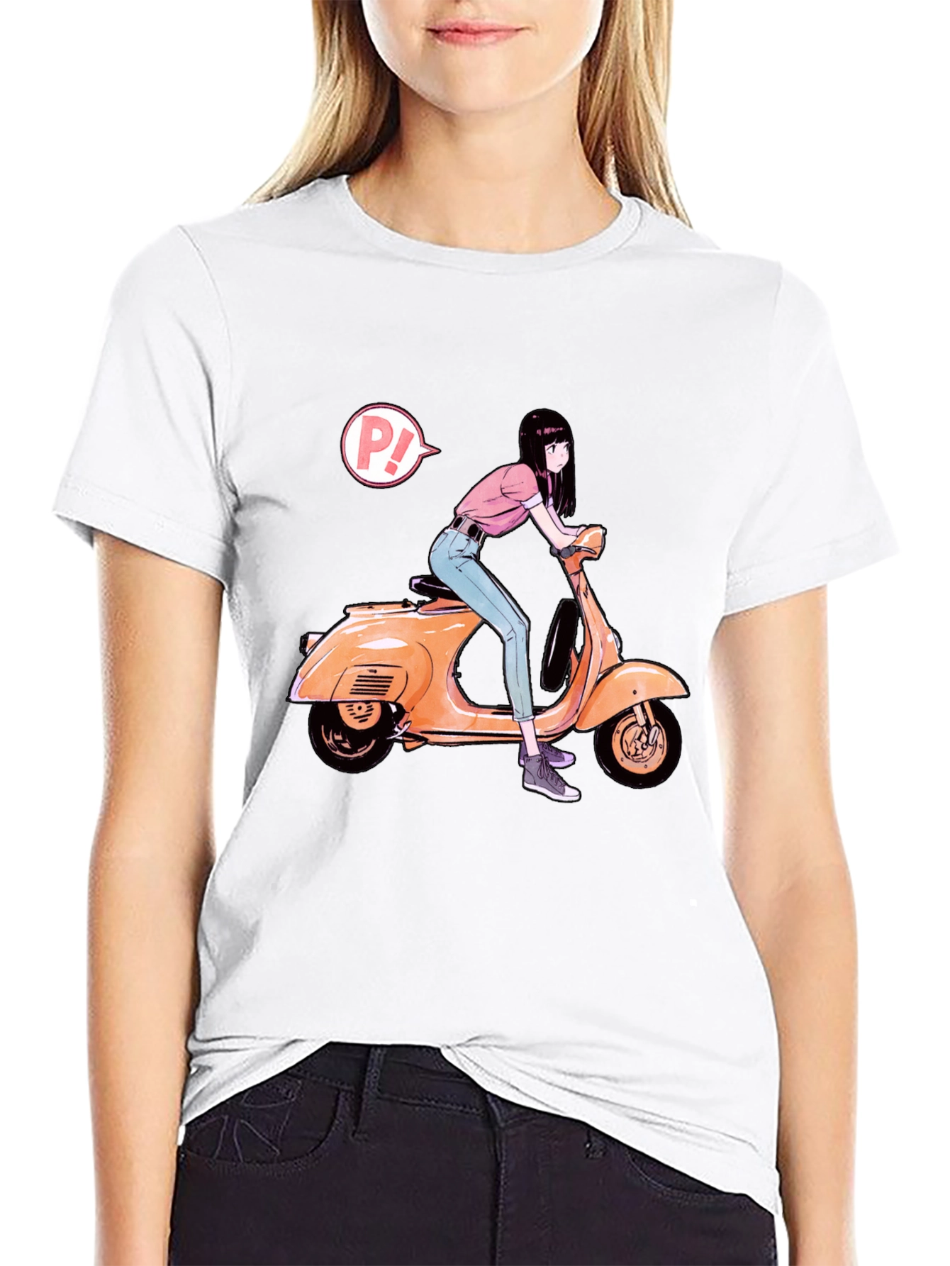 Anime Girl on Scooter Graphic T-Shirt