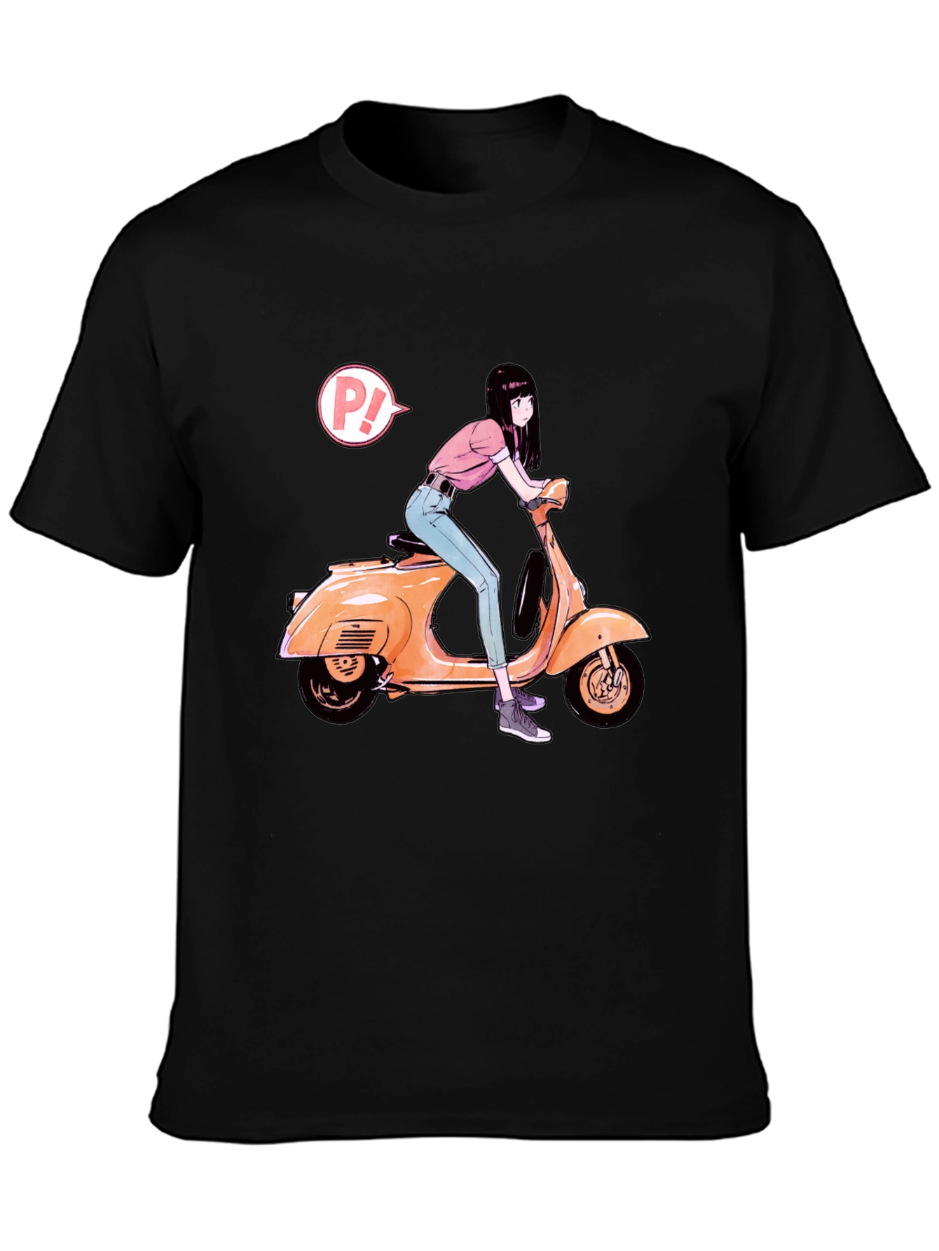 Anime Girl on Scooter Graphic T-Shirt