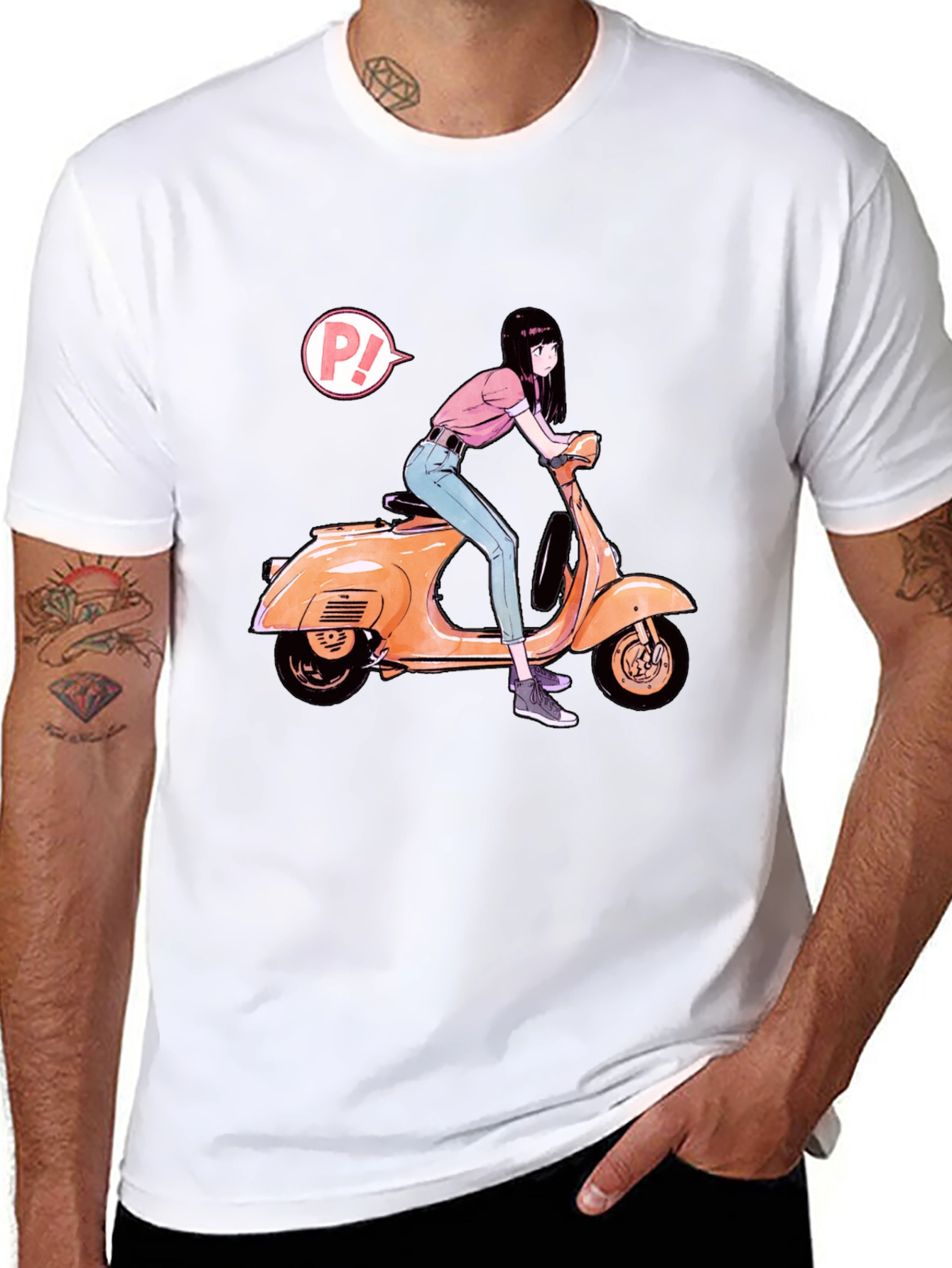 Anime Girl on Scooter Graphic T-Shirt