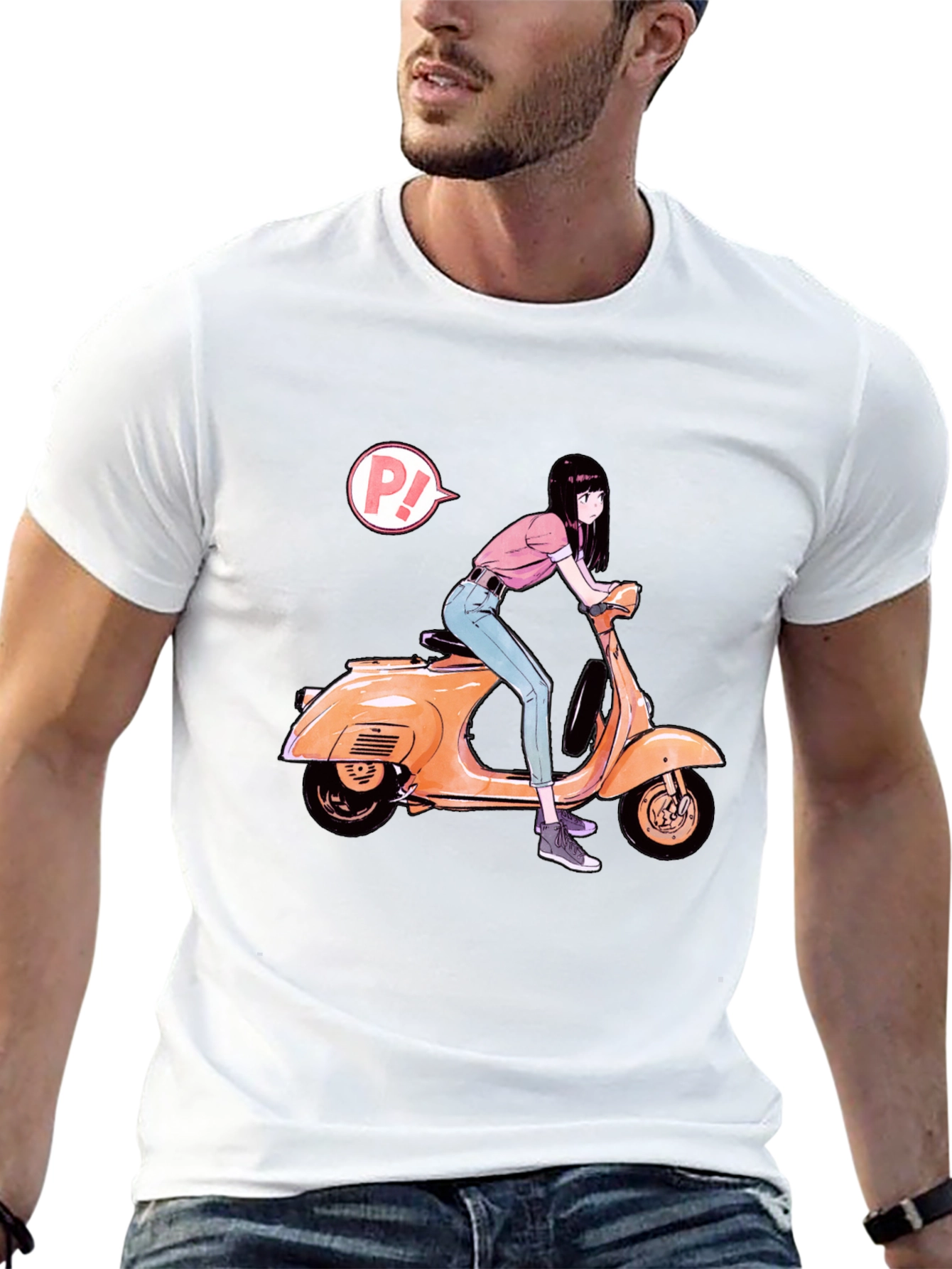 Anime Girl on Scooter Graphic T-Shirt