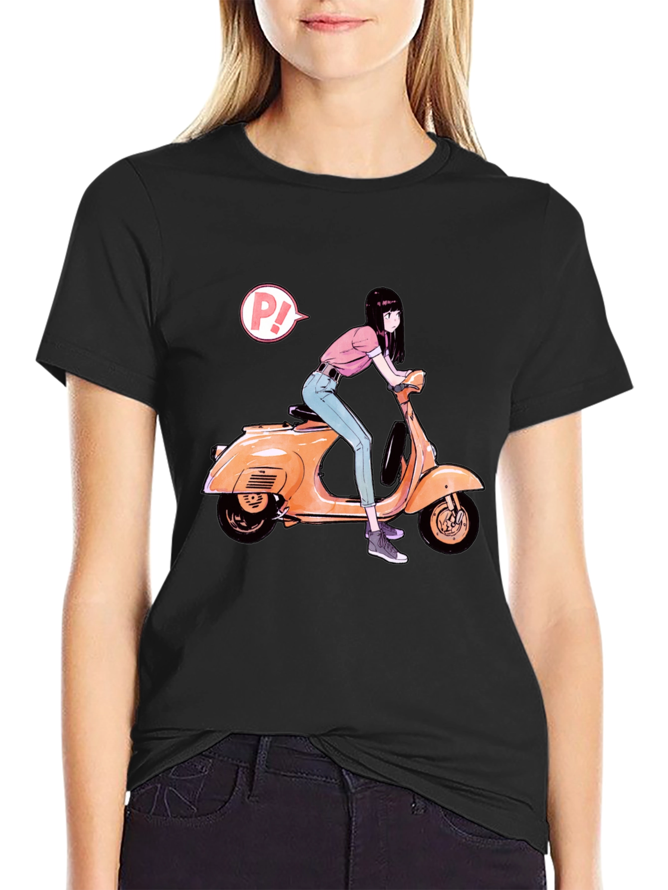 Anime Girl on Scooter Graphic T-Shirt