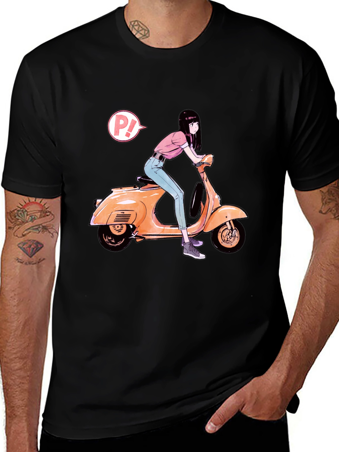 Anime Girl on Scooter Graphic T-Shirt