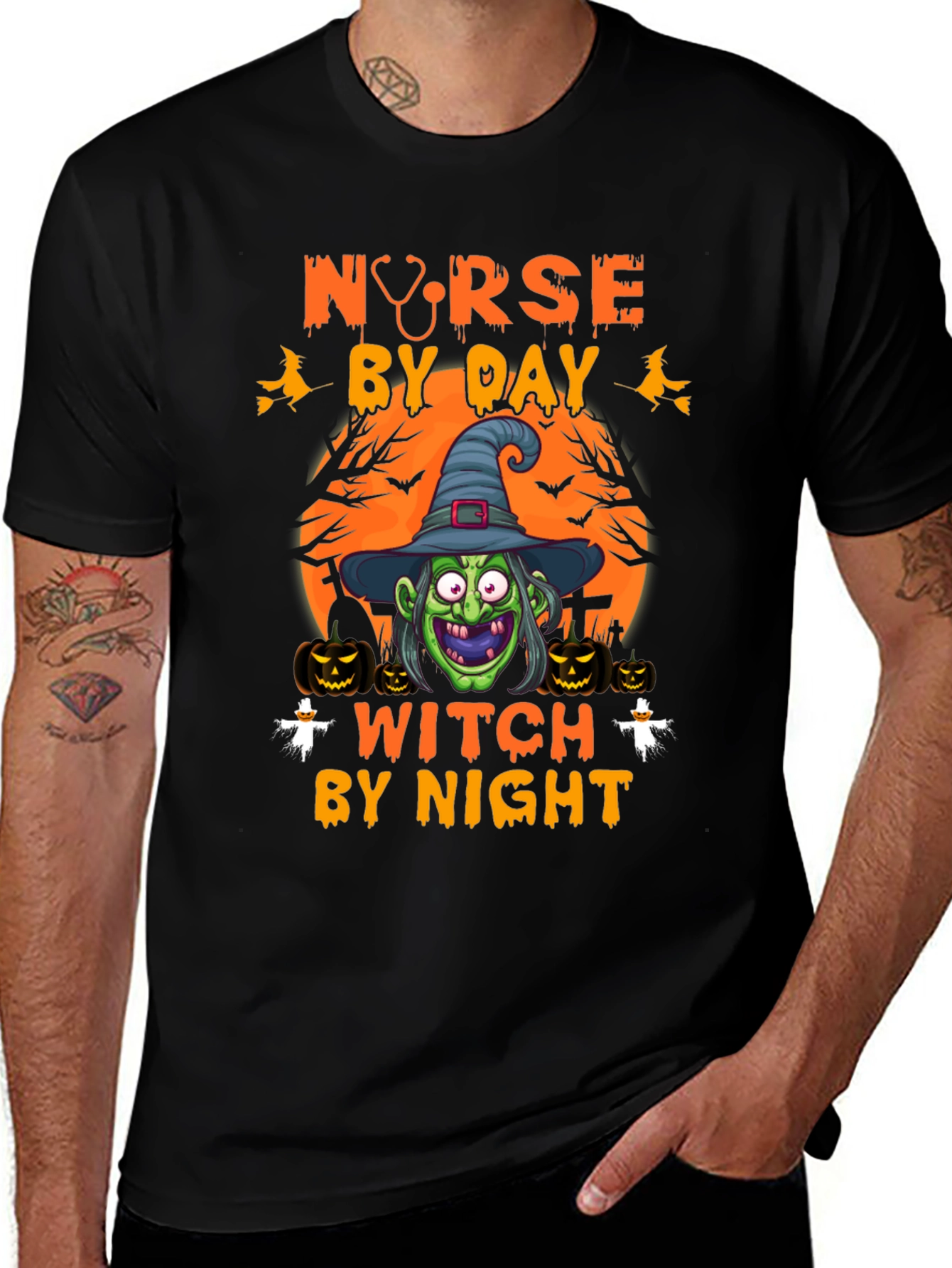 Nurse by Day Witch by Night Halloween T-Shirt