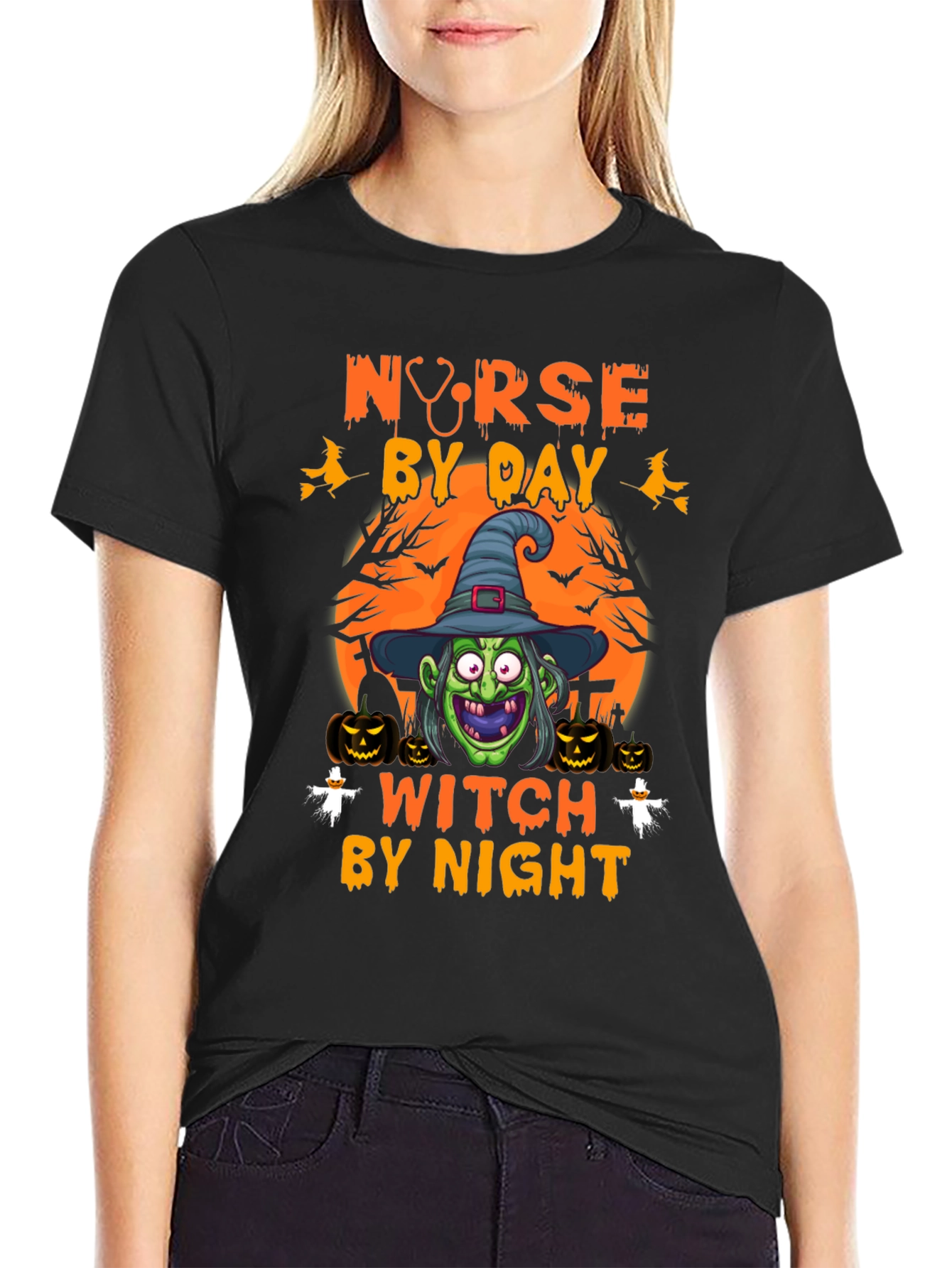 Nurse by Day Witch by Night Halloween T-Shirt