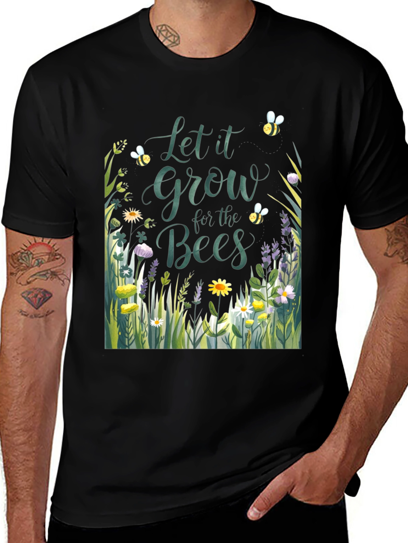 Let it Grow for the Bees Black T-Shirt