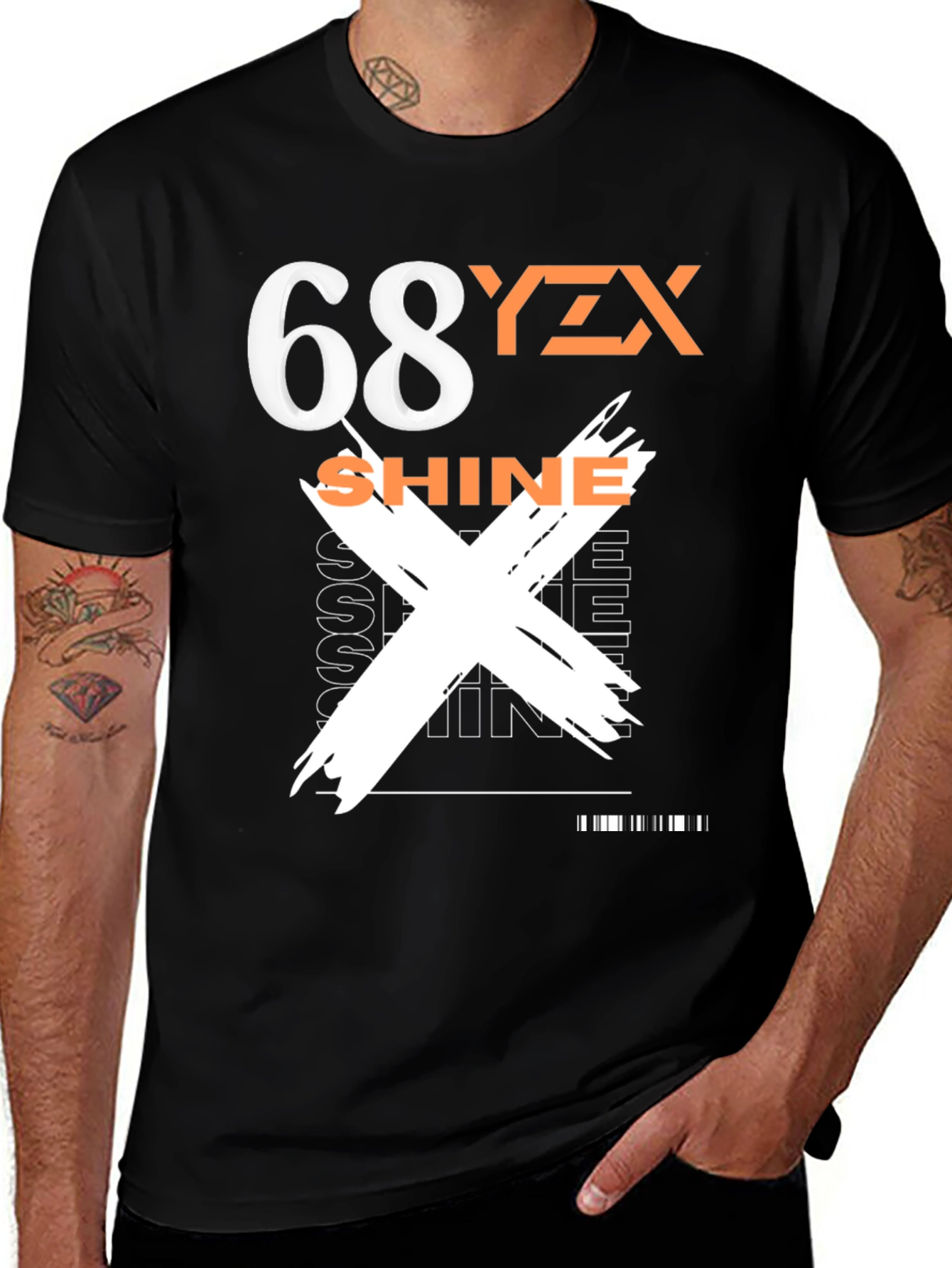 Mens Black Graphic Tee - 68YZX Shine Design