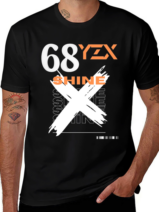 Mens Black Graphic Tee - 68YZX Shine Design