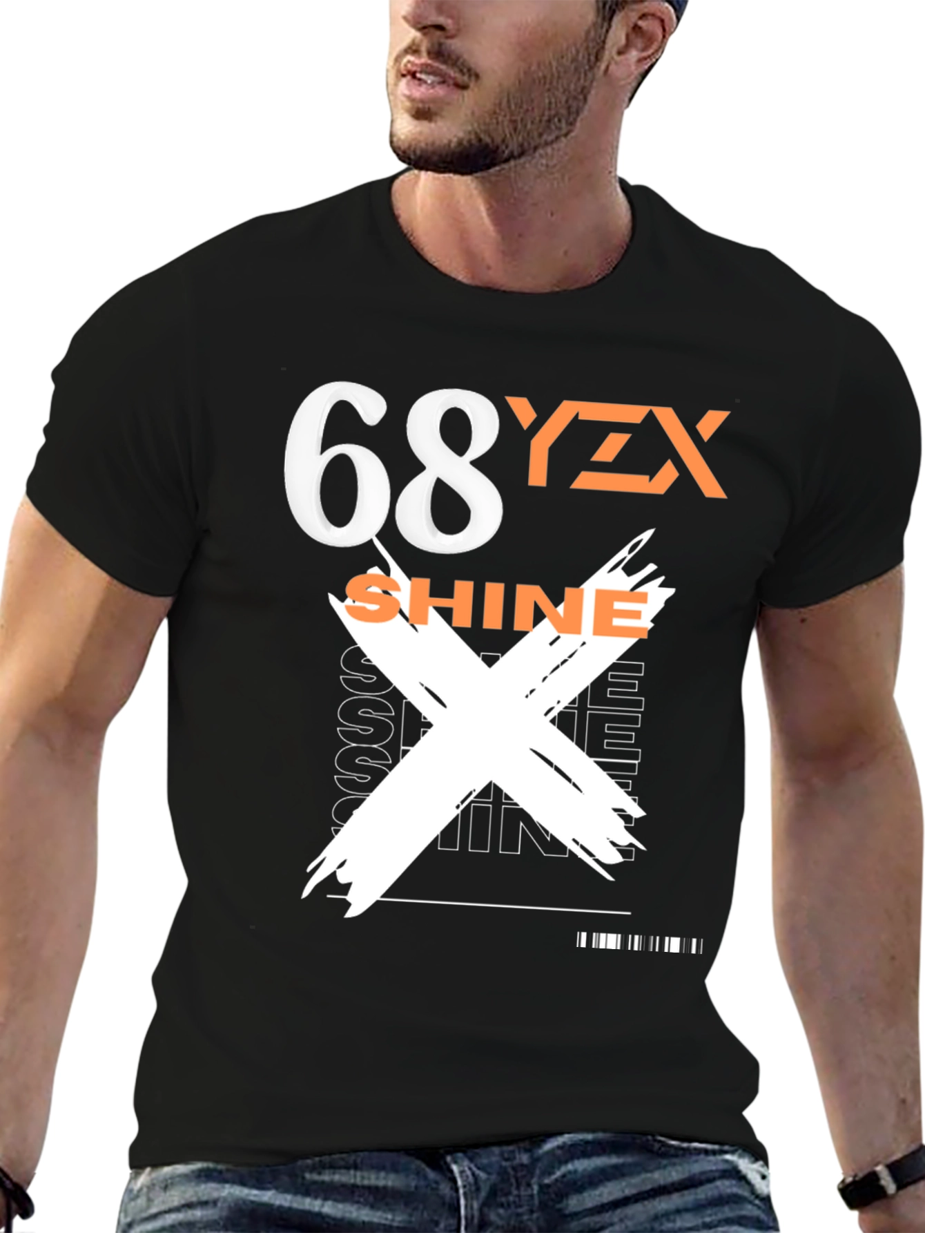 Mens Black Graphic Tee - 68YZX Shine Design