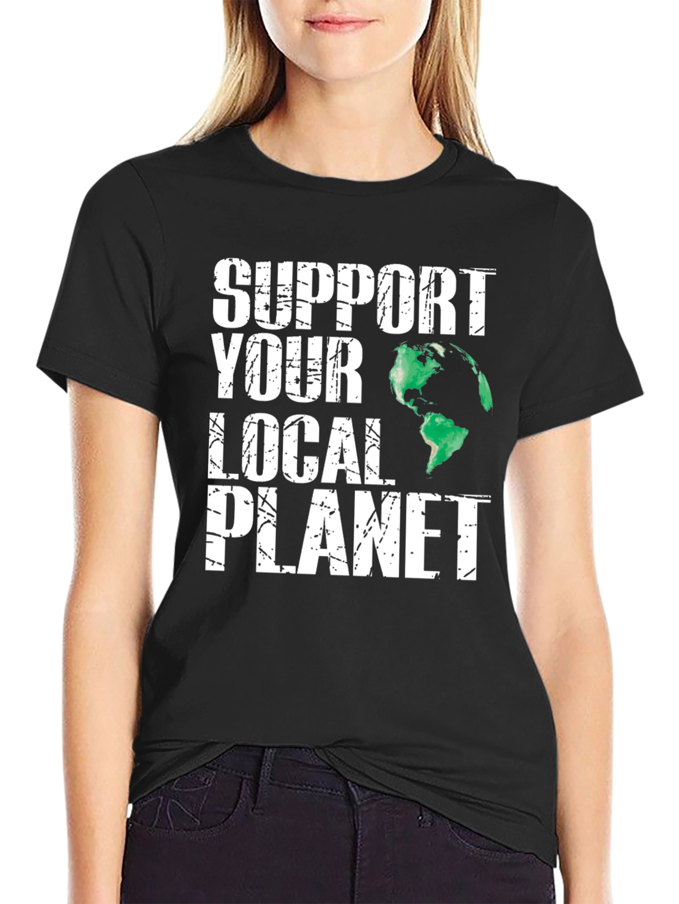 Support Your Local Planet Black Graphic T-Shirt