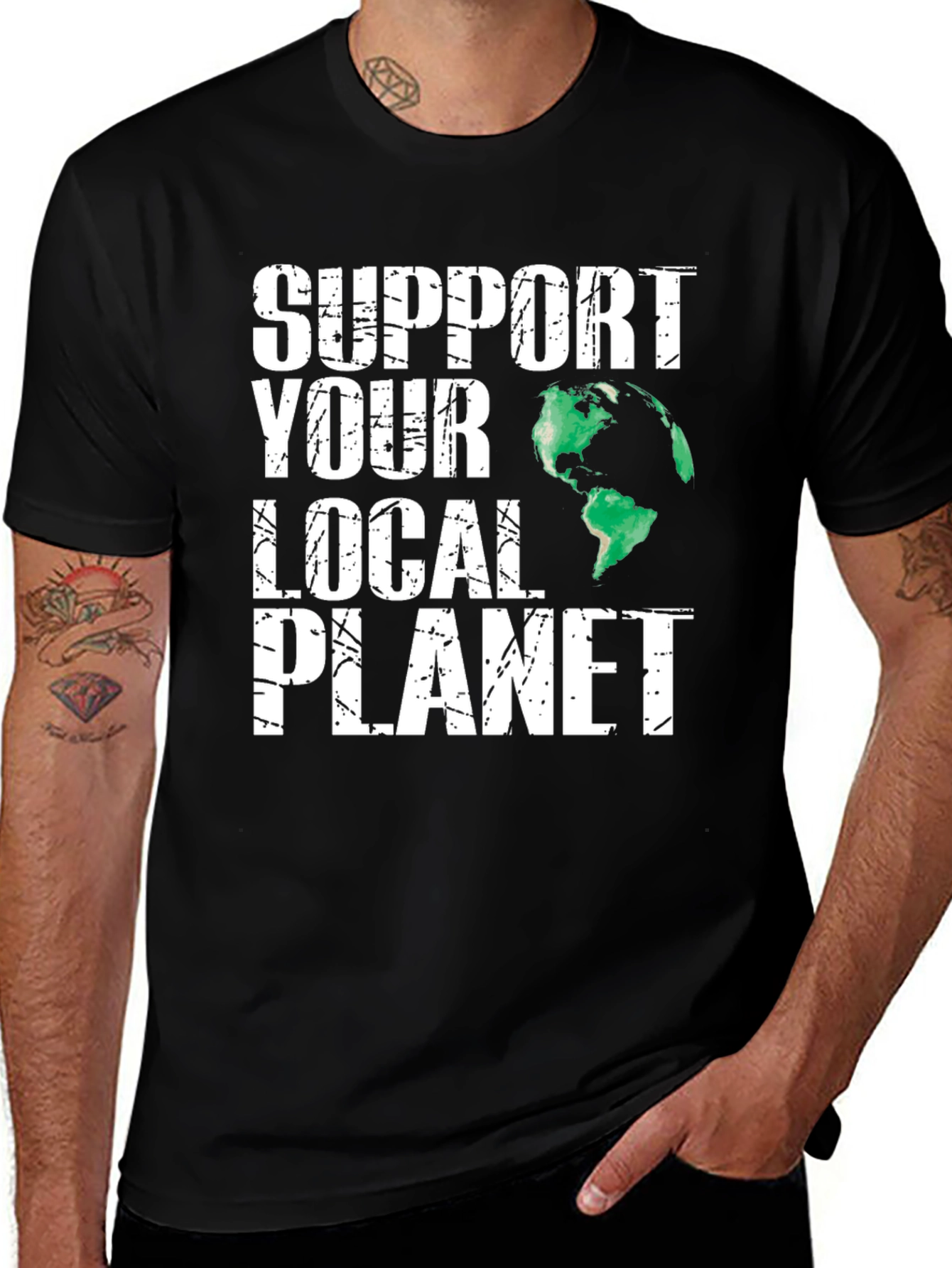 Support Your Local Planet Black Graphic T-Shirt