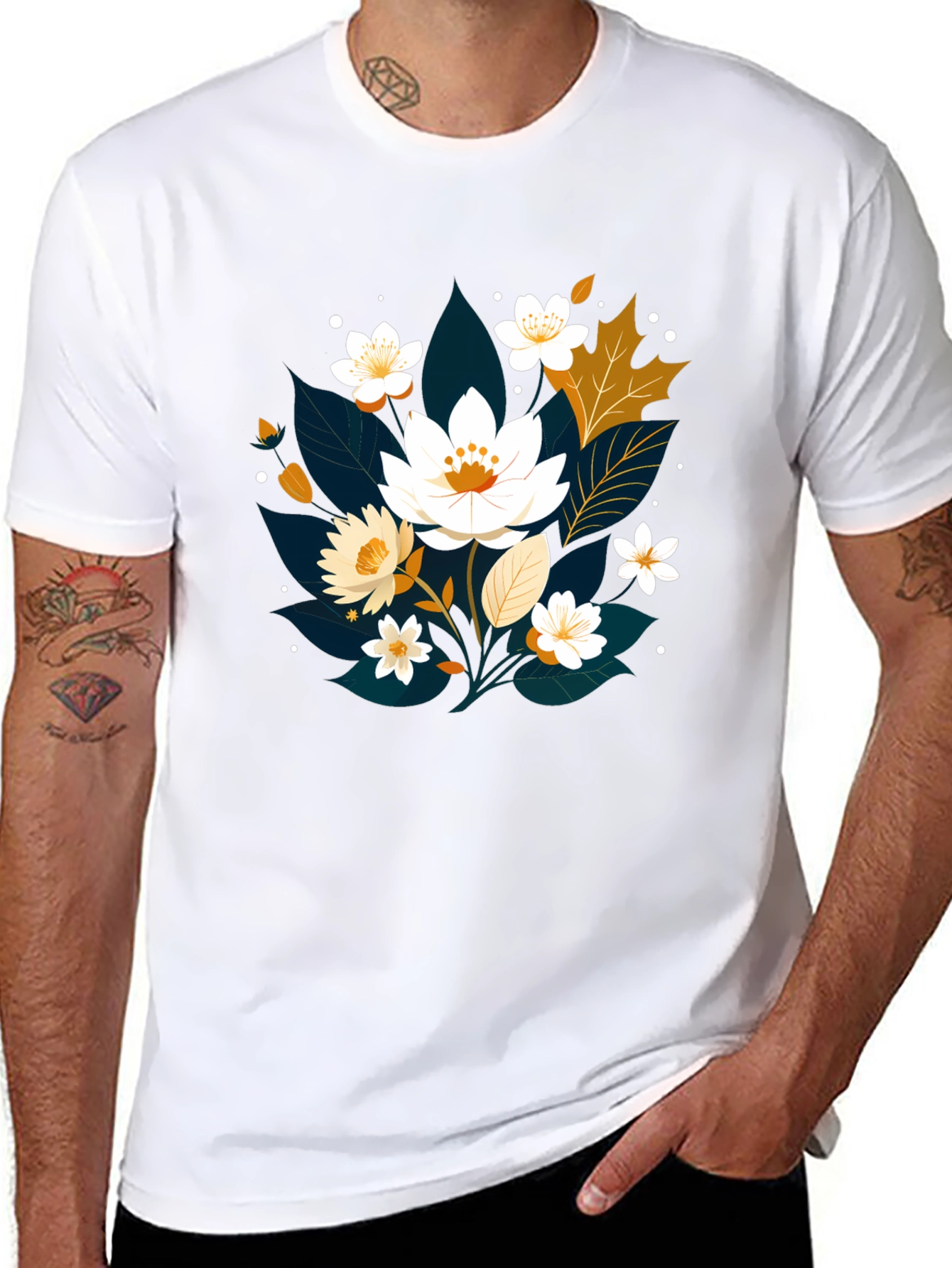Floral Print Black T-Shirt - Nature Inspired Design