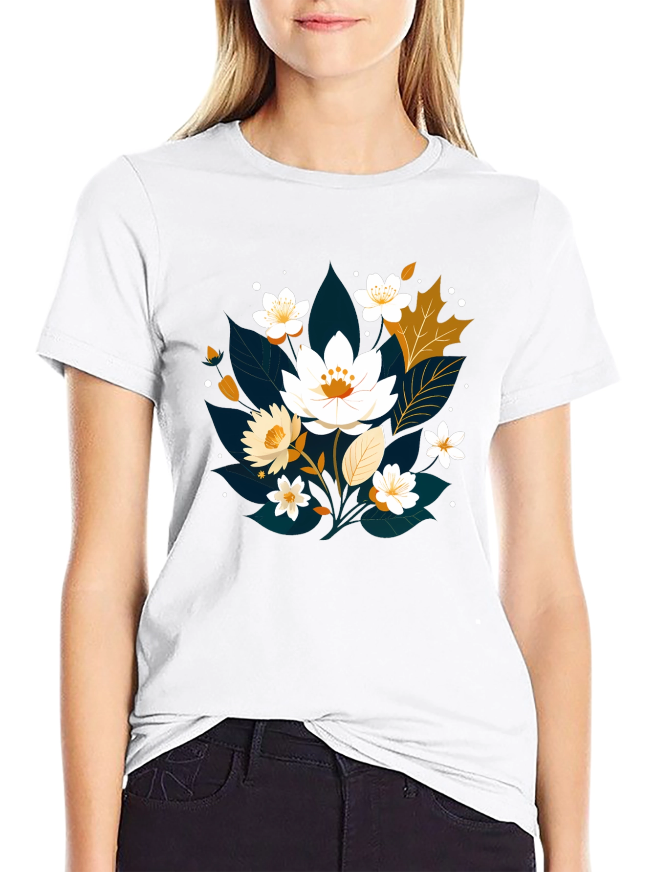 Floral Print Black T-Shirt - Nature Inspired Design