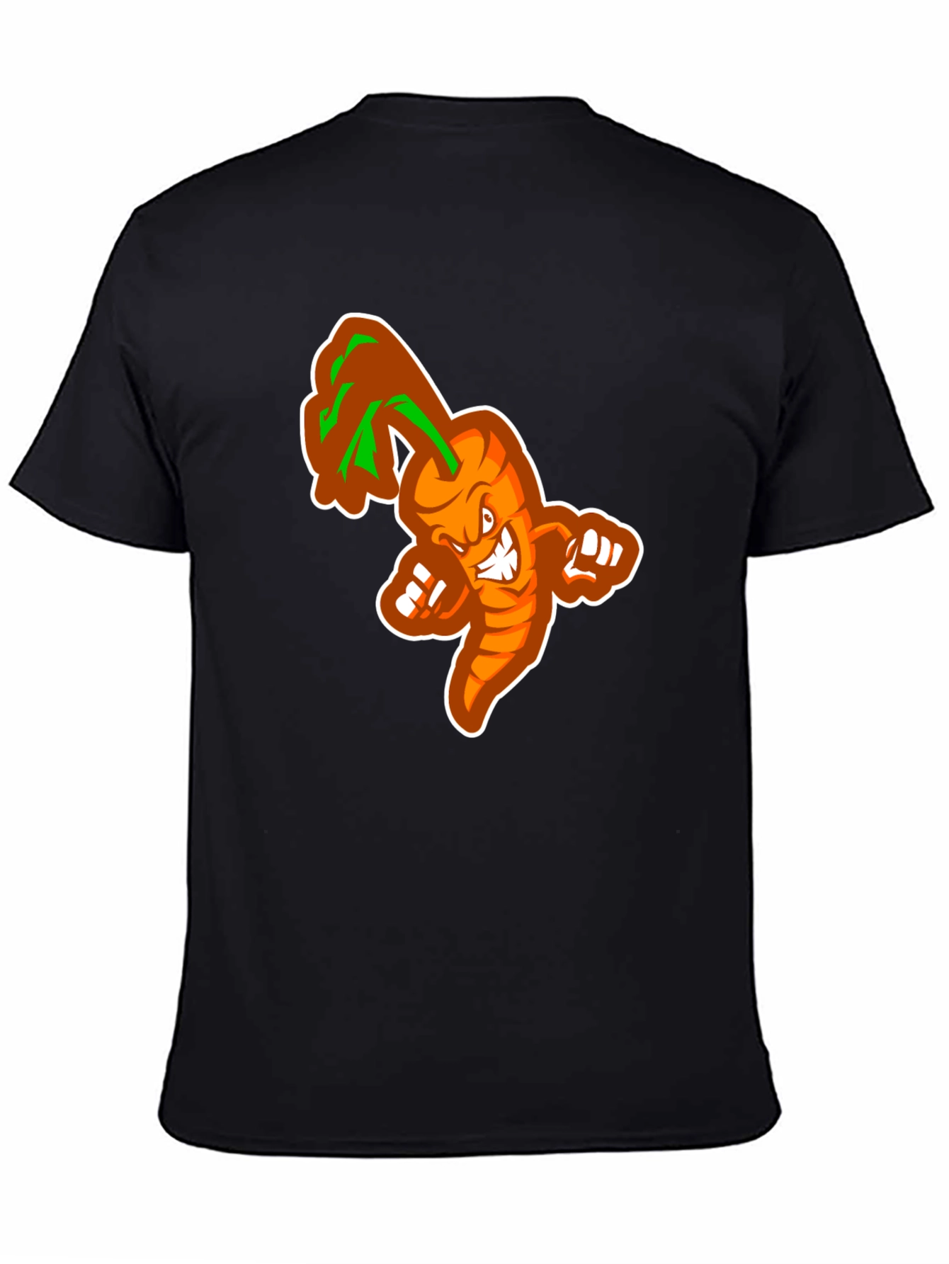 Mens Black T-shirt with Cartoon Carrot Design