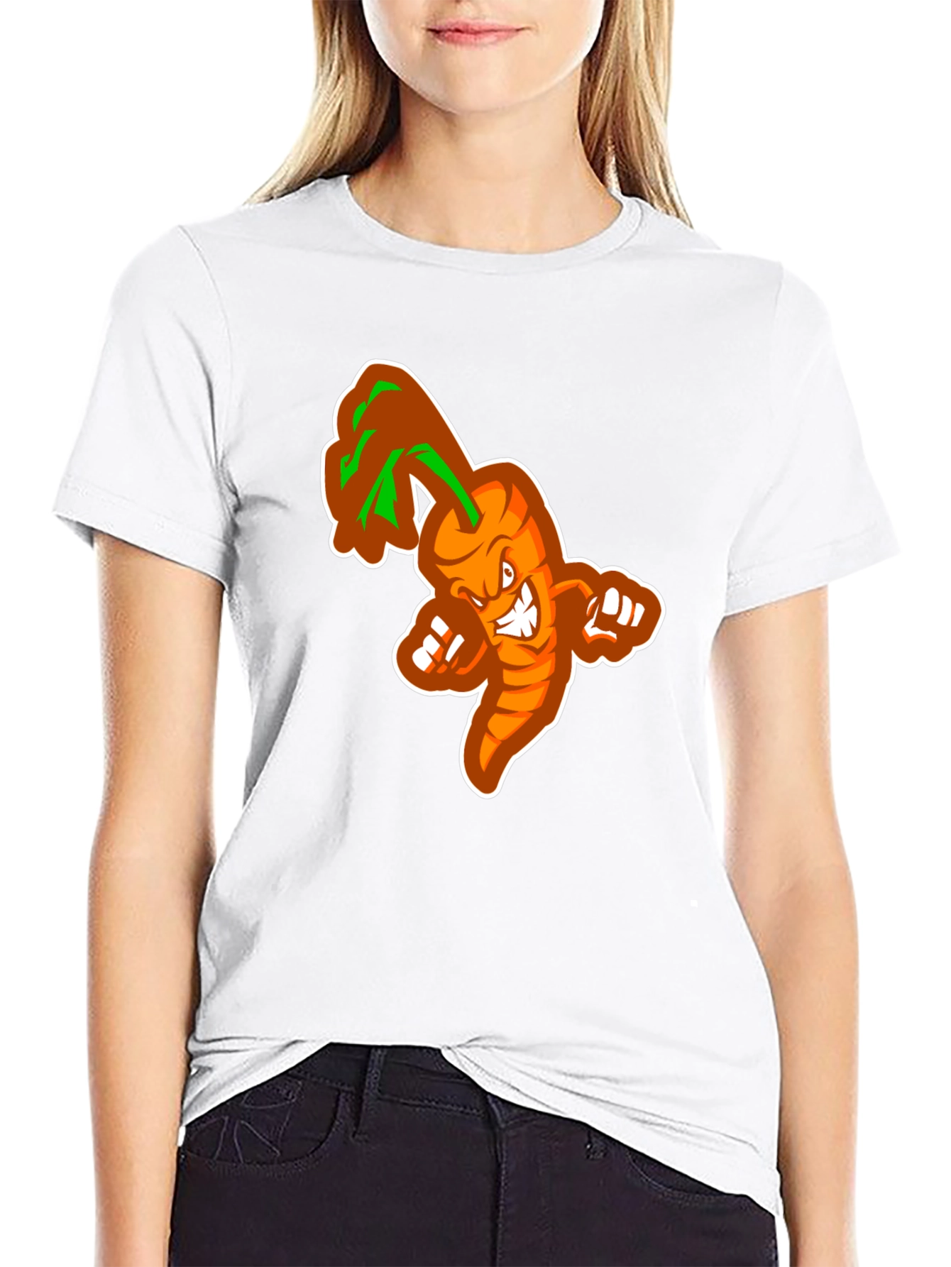 Mens Black T-shirt with Cartoon Carrot Design